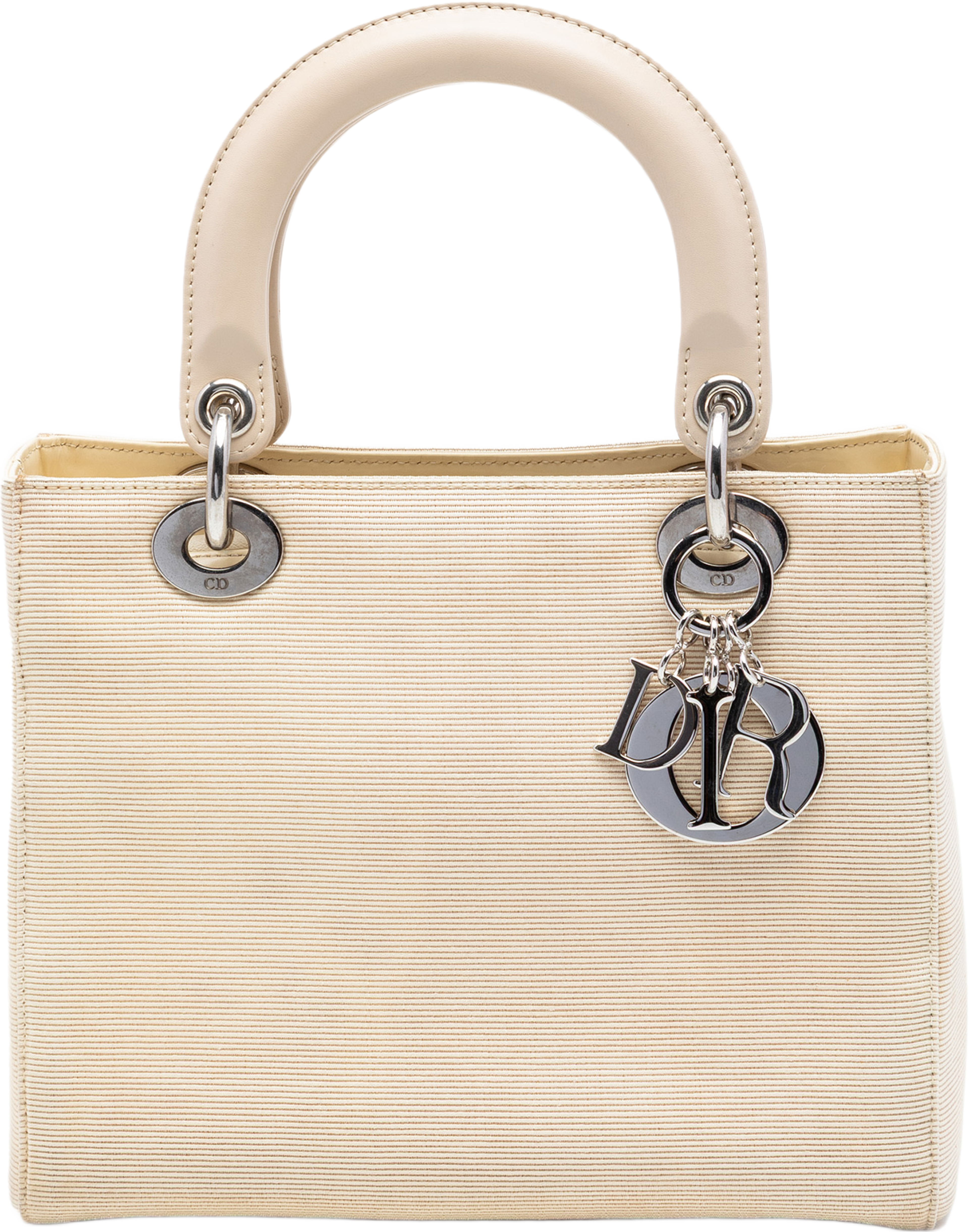 Dior Medium Canvas Lady Dior, från Luxclusif, i färgen light beige. Klicka för att öppna bilden i stort format