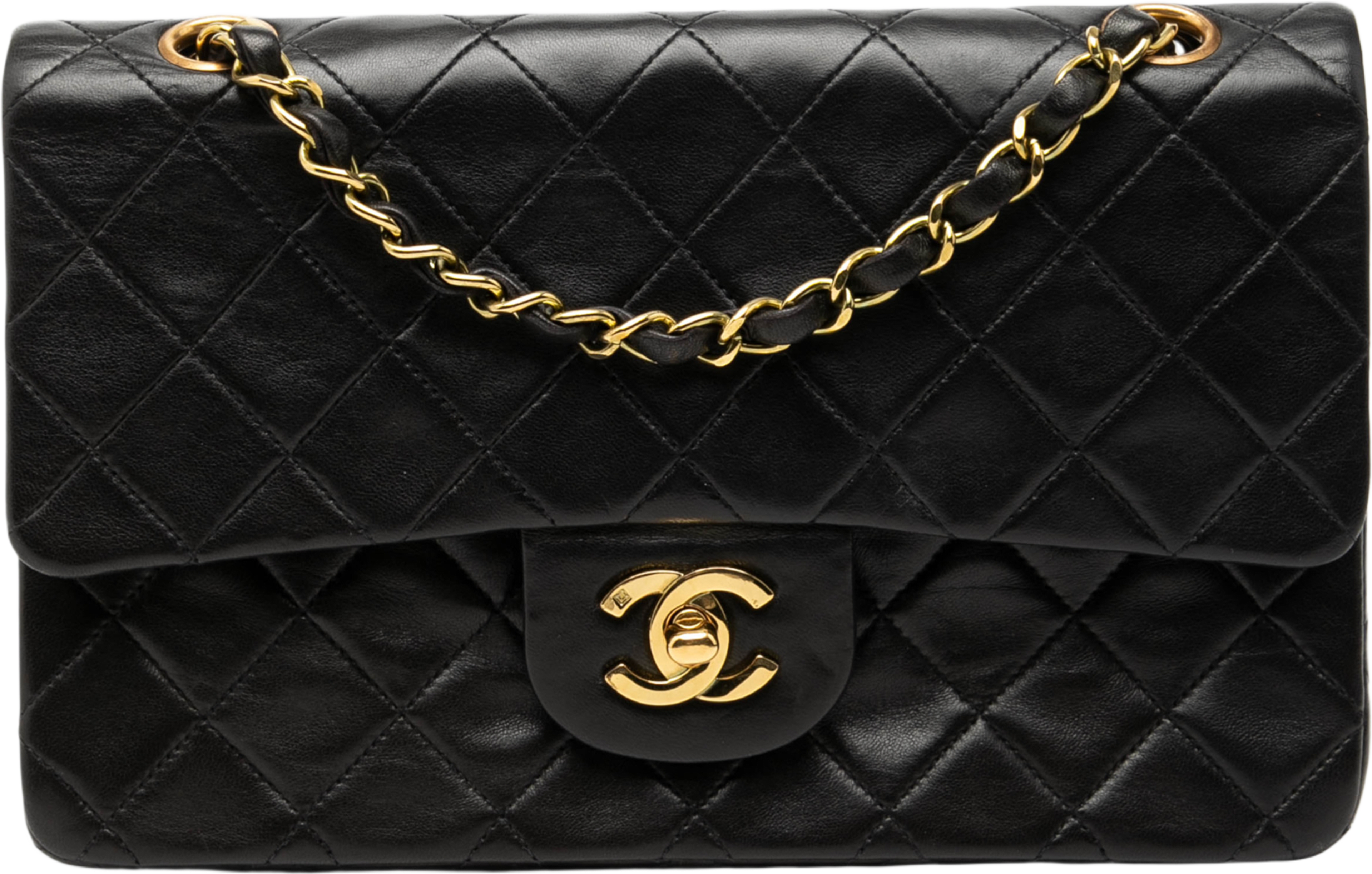 Chanel Small Classic Lambskin Double Flap, från Luxclusif, i färgen black. Klicka för att öppna bilden i stort format