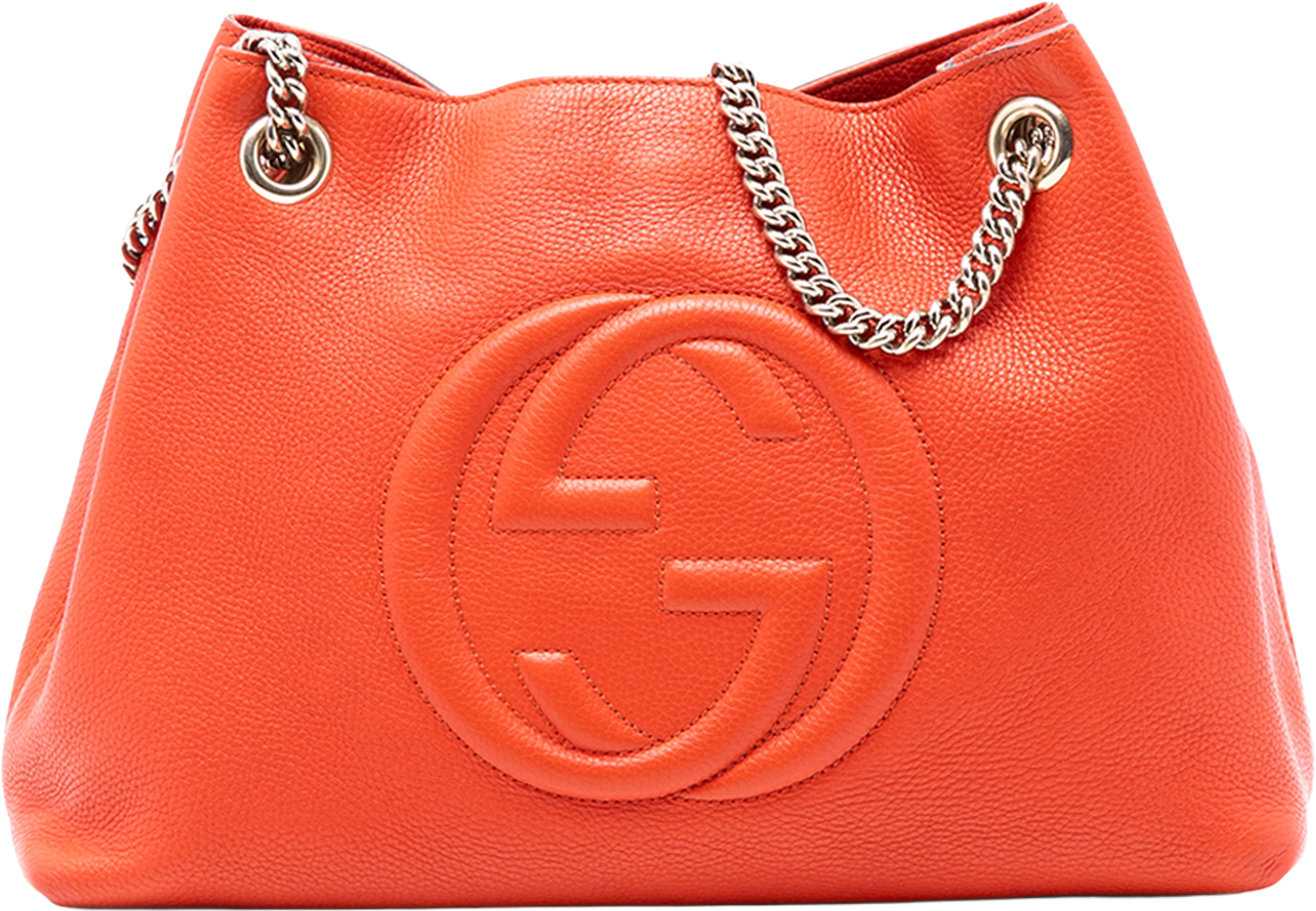 Gucci Medium Leather Soho Chain Tote, från Luxclusif, i färgen dark orange. Klicka för att öppna bilden i stort format
