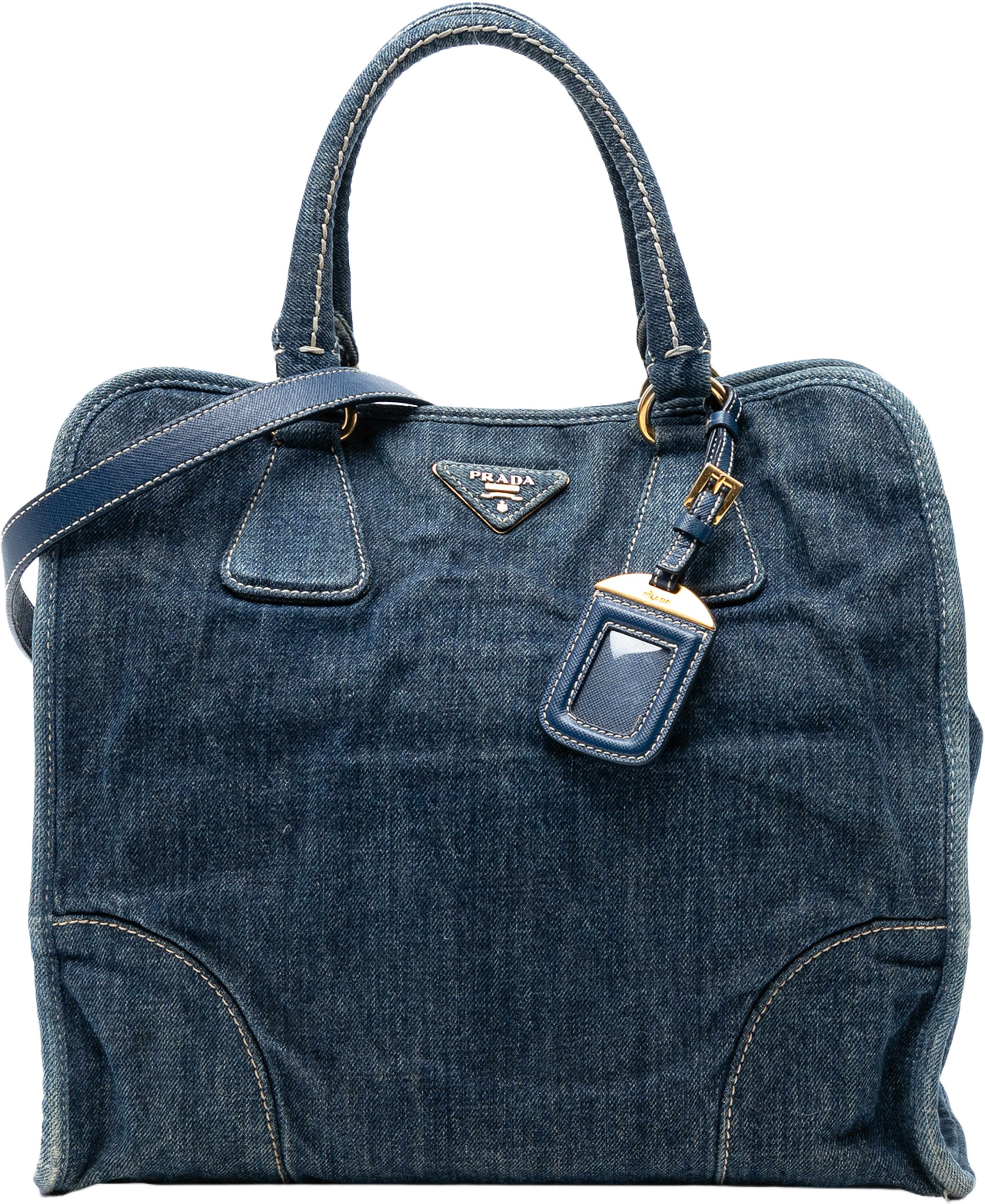 Prada Denim Open Convertible Tote, från Luxclusif, i färgen denim. Klicka för att öppna bilden i stort format