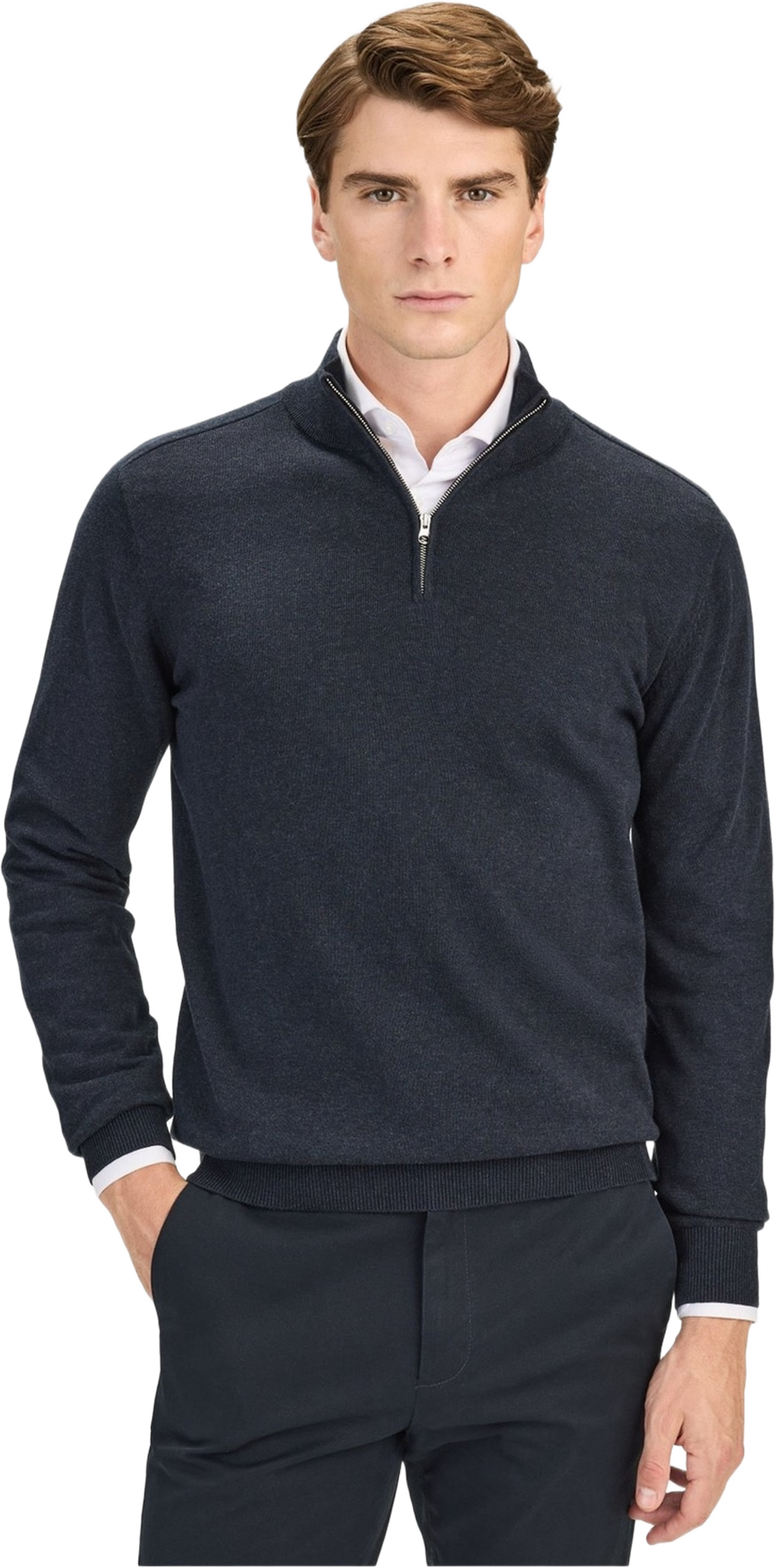 Cotton Plain Knitted Half Zipper Sweater (alex), från John Henric, i färgen blue. Klicka för att öppna bilden i stort format