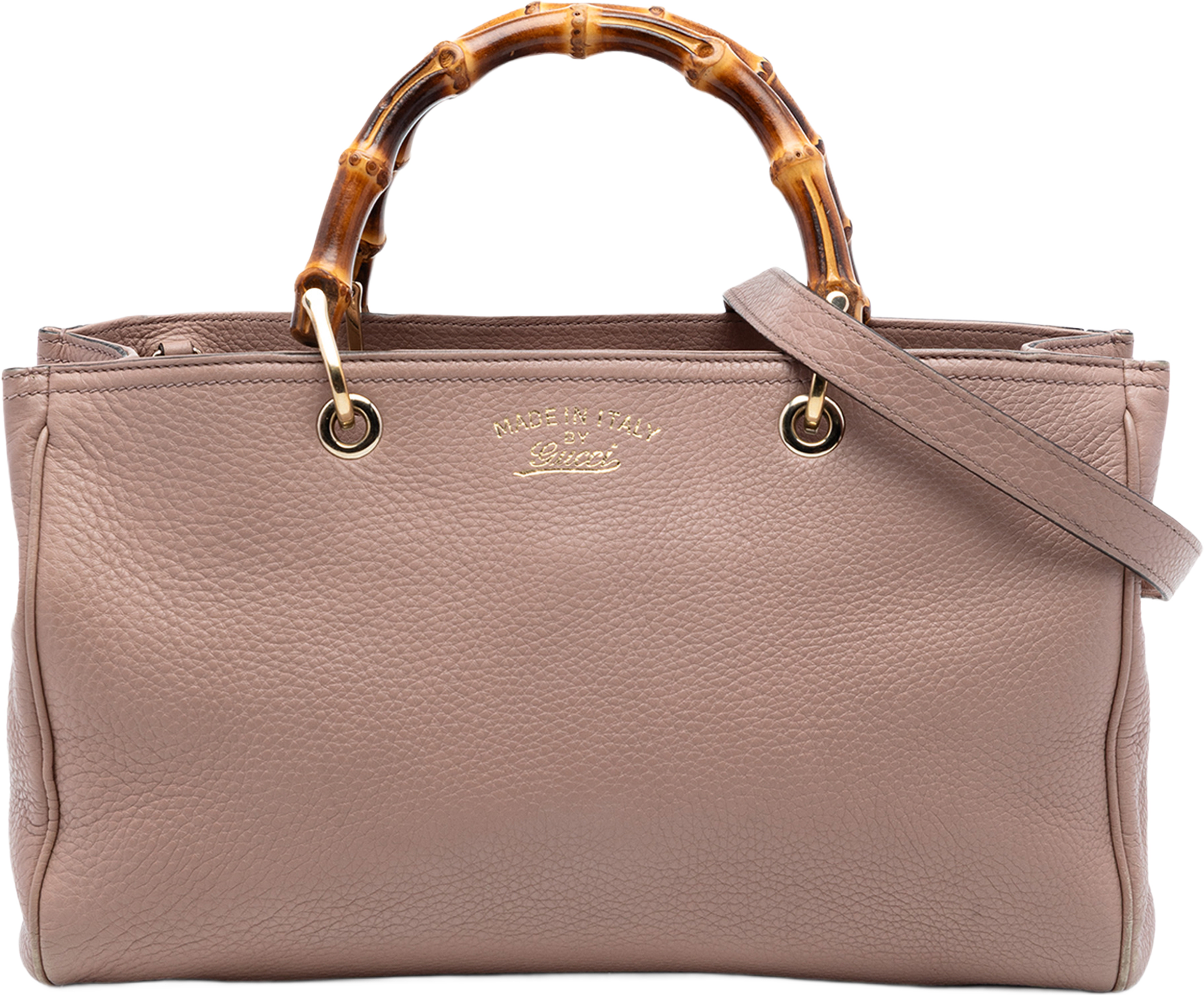 Gucci Medium Calfskin Bamboo Shopper Satchel, från Luxclusif, i färgen rose gold. Klicka för att öppna bilden i stort format
