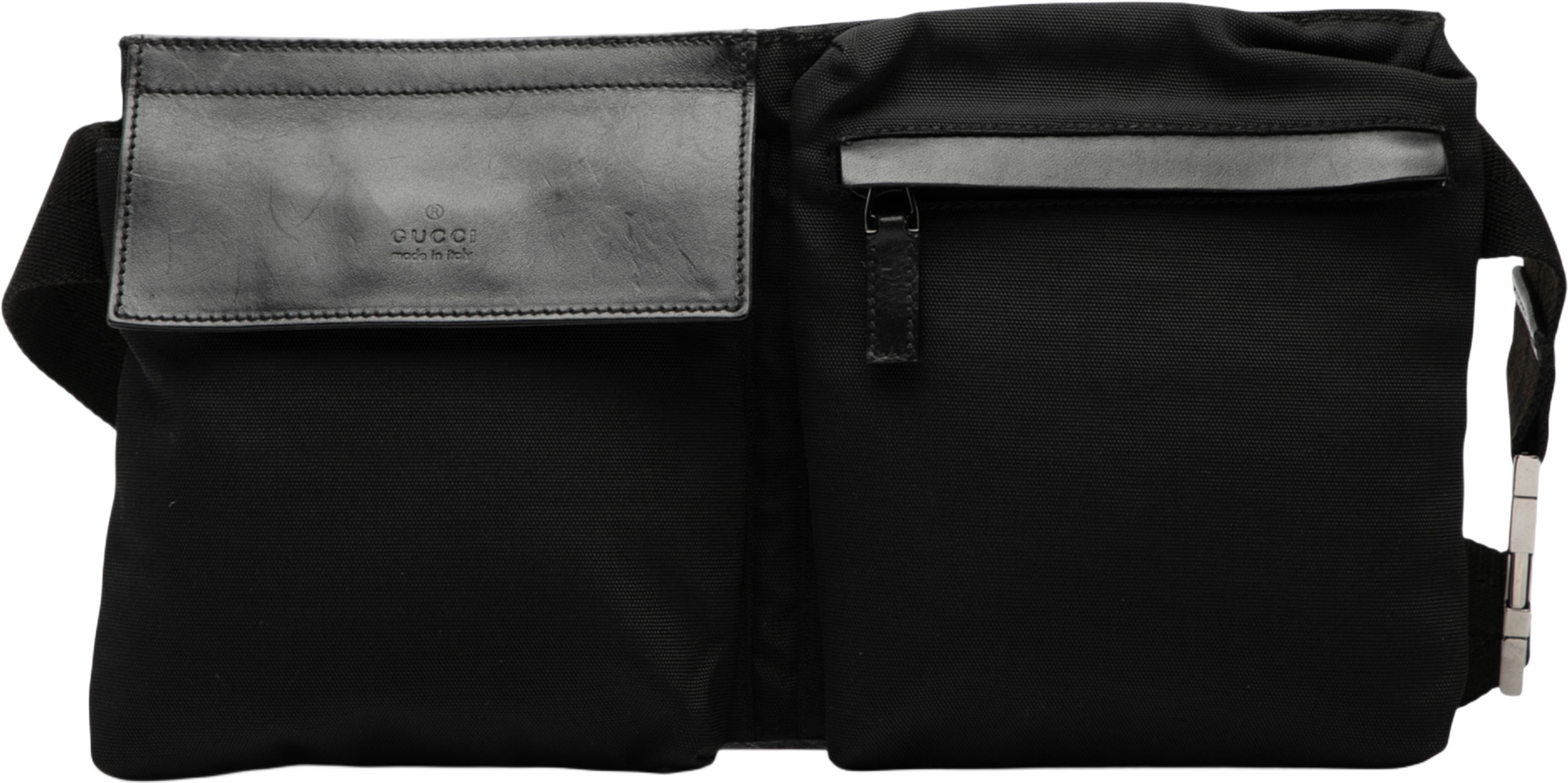 Gucci Nylon Double Pocket Belt Bag, från Luxclusif, i färgen black. Klicka för att öppna bilden i stort format