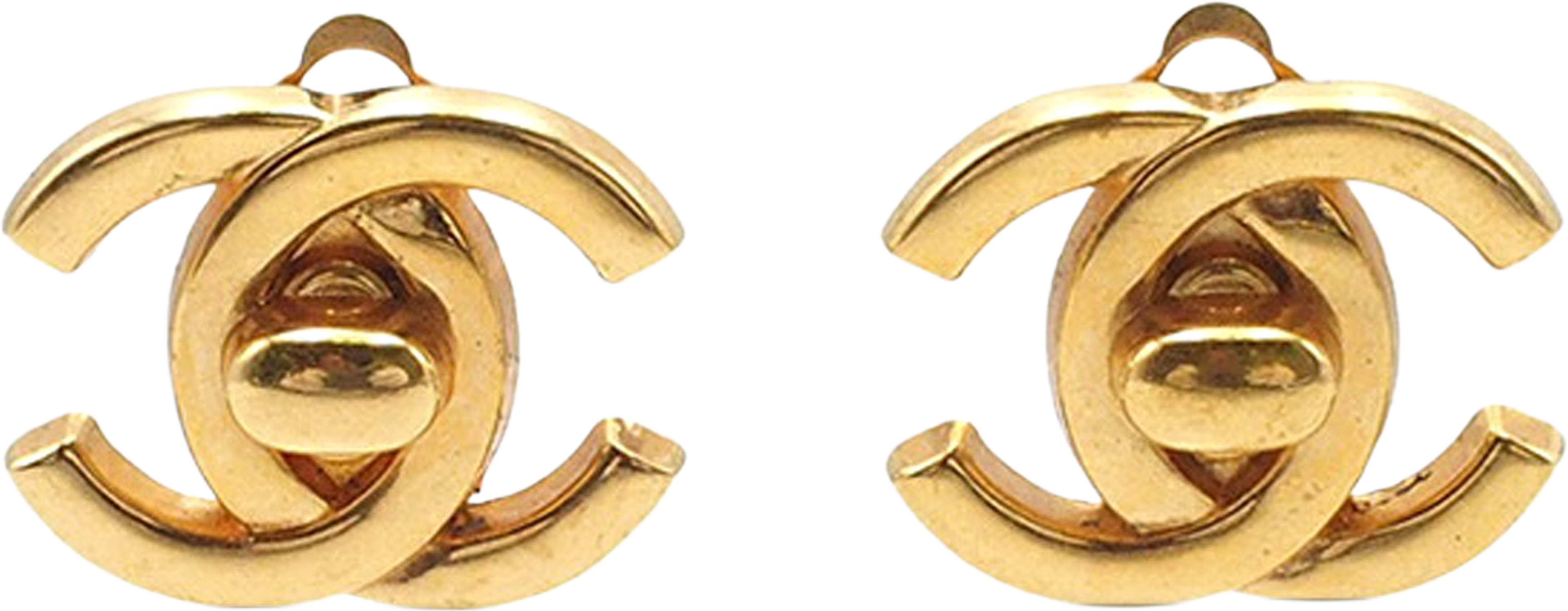 Chanel Gold Plated Cc Turn Lock Clip On Earrings, från Luxclusif, i färgen gold. Klicka för att öppna bilden i stort format