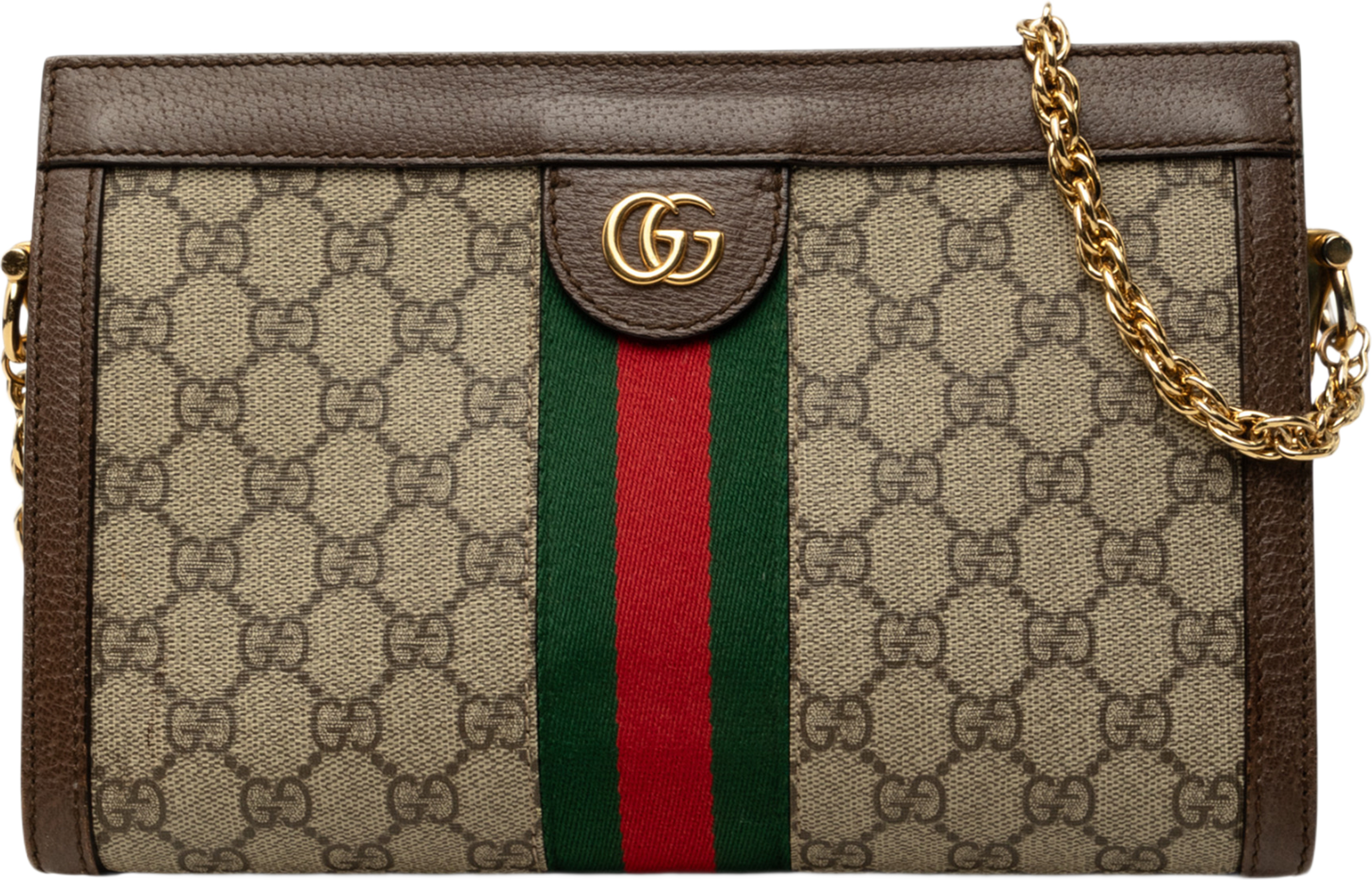Gucci Small Gg Supreme Web Ophidia Chain Crossbody, från Luxclusif, i färgen beige. Klicka för att öppna bilden i stort format
