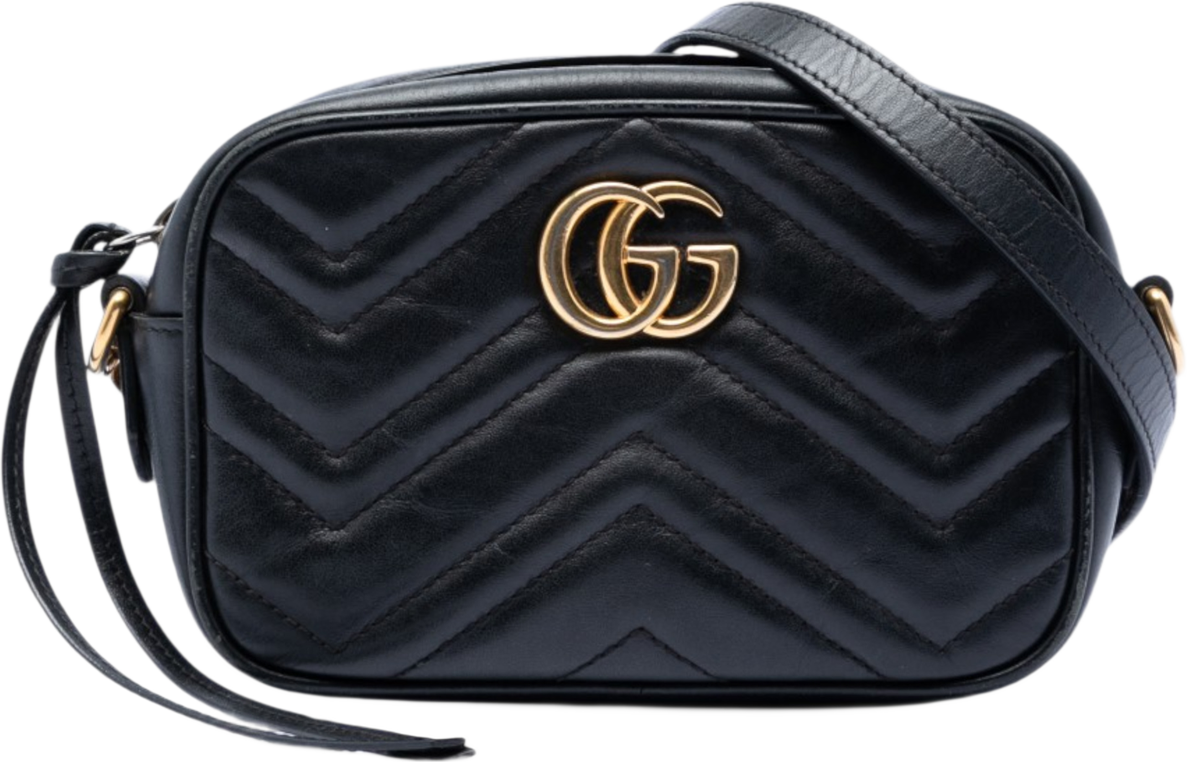 Gucci Mini Gg Marmont Matelasse Leather Crossbody, från Luxclusif, i färgen black. Klicka för att öppna bilden i stort format