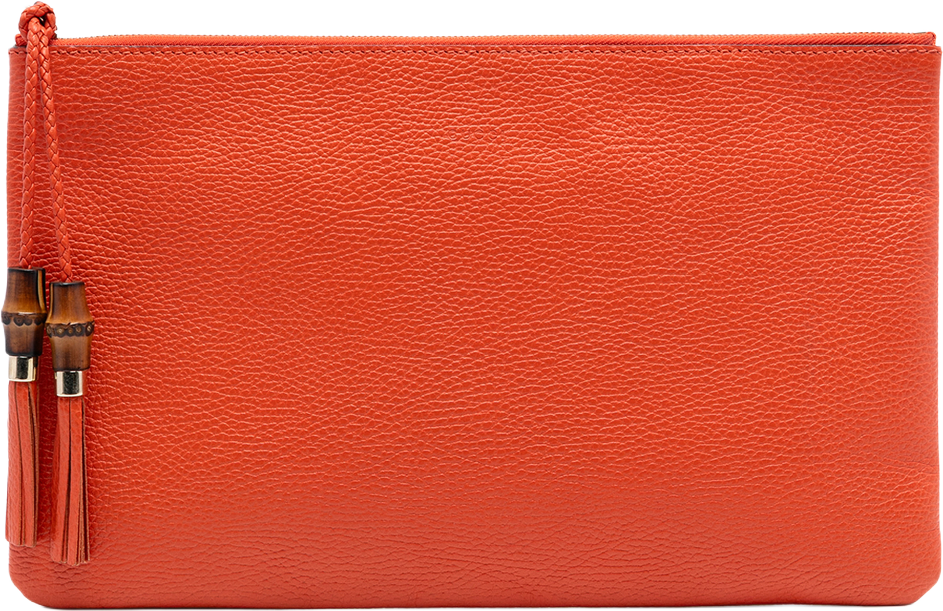 Gucci Calfskin Bamboo Tassel Clutch, från Luxclusif, i färgen orange. Klicka för att öppna bilden i stort format