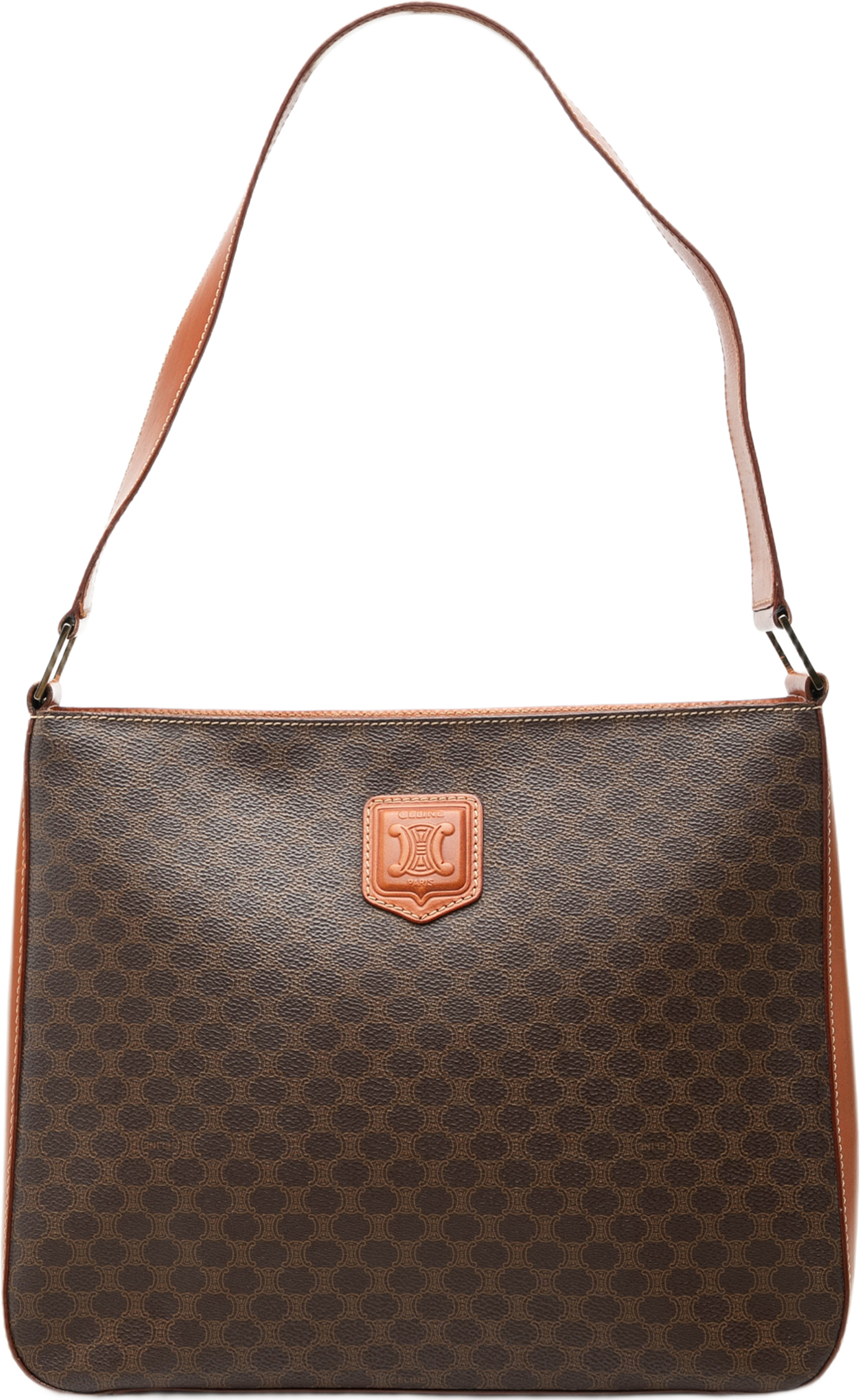 Celine Macadam Coated Canvas Shoulder Bag, från Luxclusif, i färgen brun. Klicka för att öppna bilden i stort format