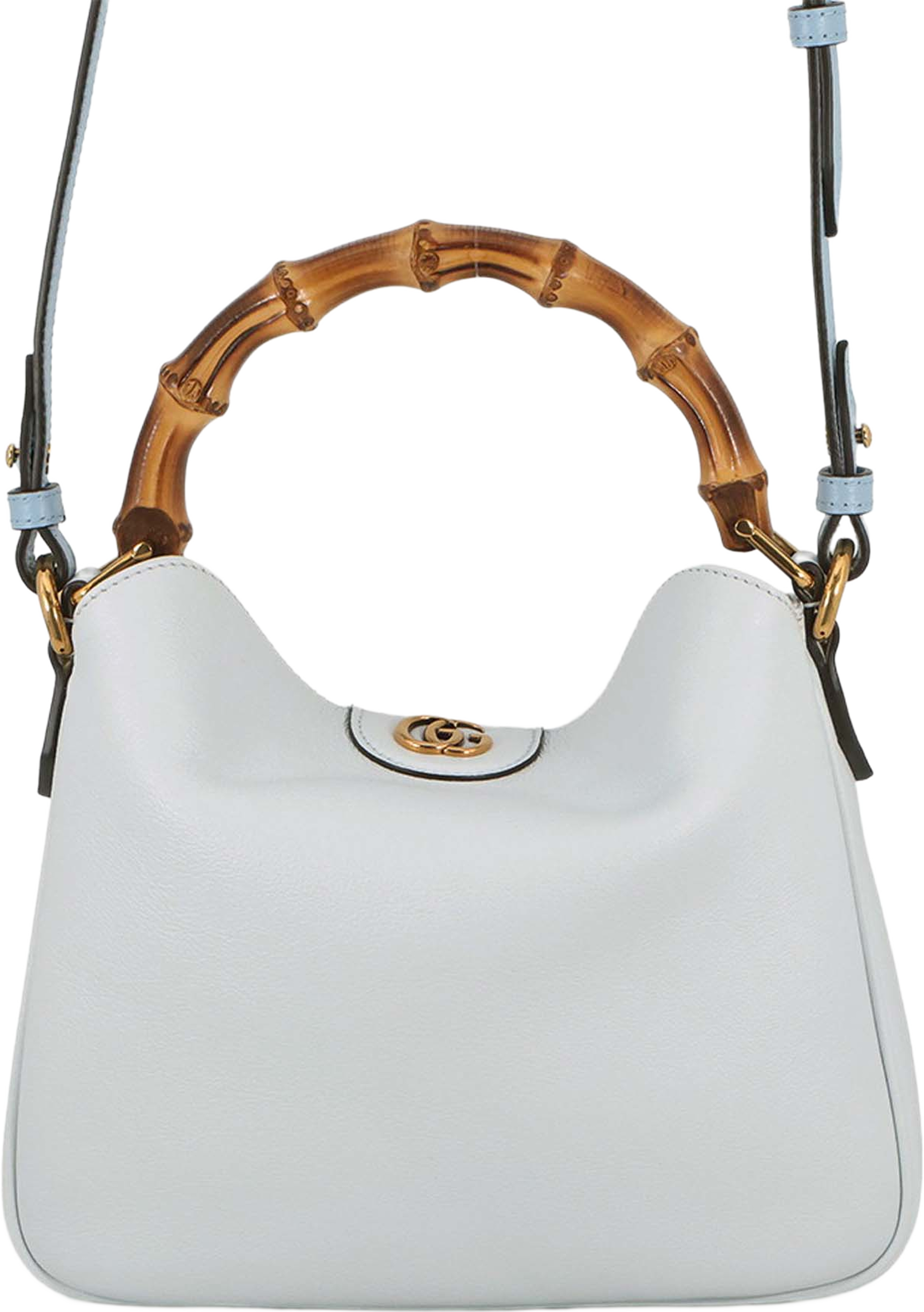 Gucci Small Calfskin Bamboo Diana Satchel, från Luxclusif, i färgen light blue. Klicka för att öppna bilden i stort format