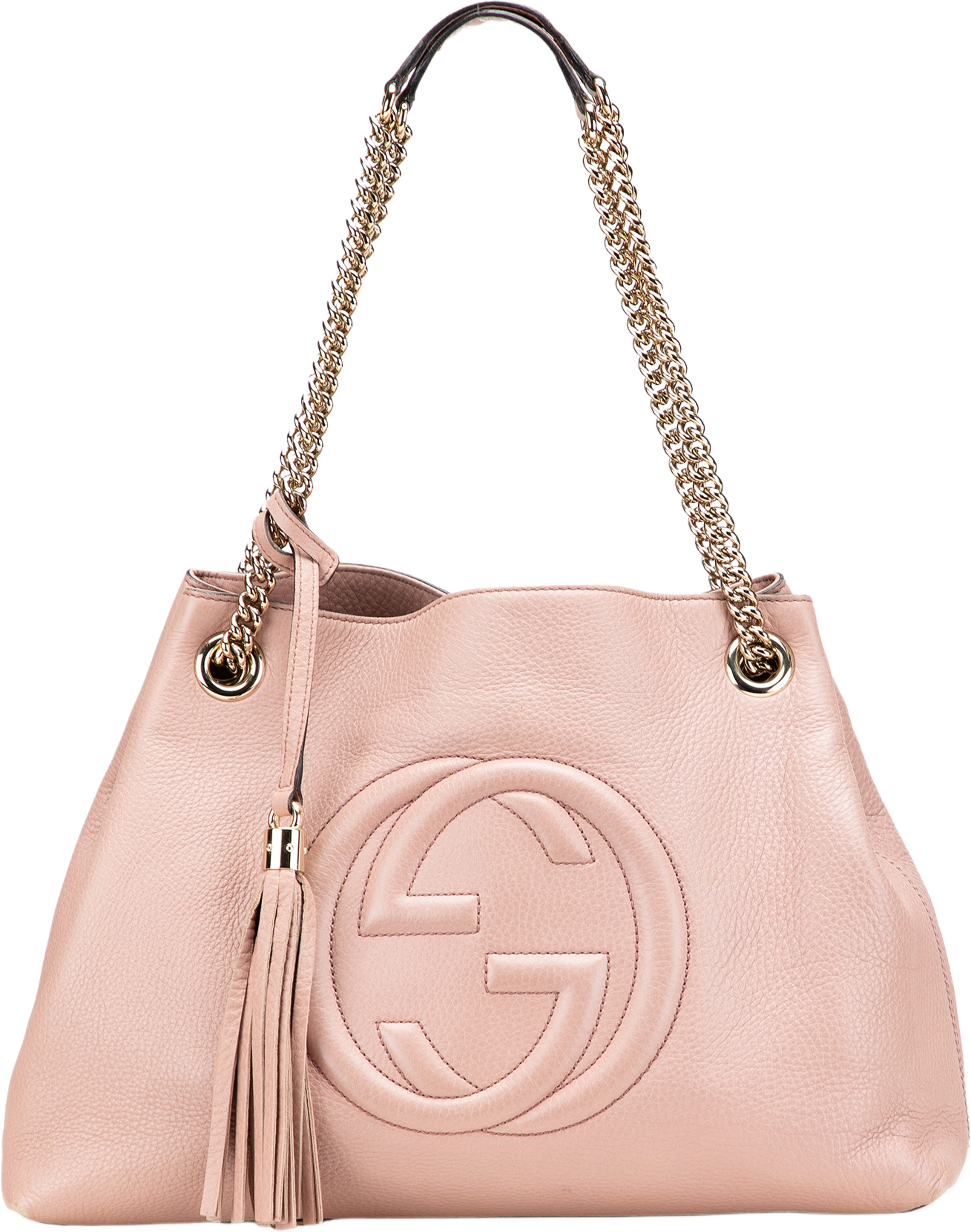 Gucci Medium Leather Soho Chain Tote, från Luxclusif, i färgen pink. Klicka för att öppna bilden i stort format