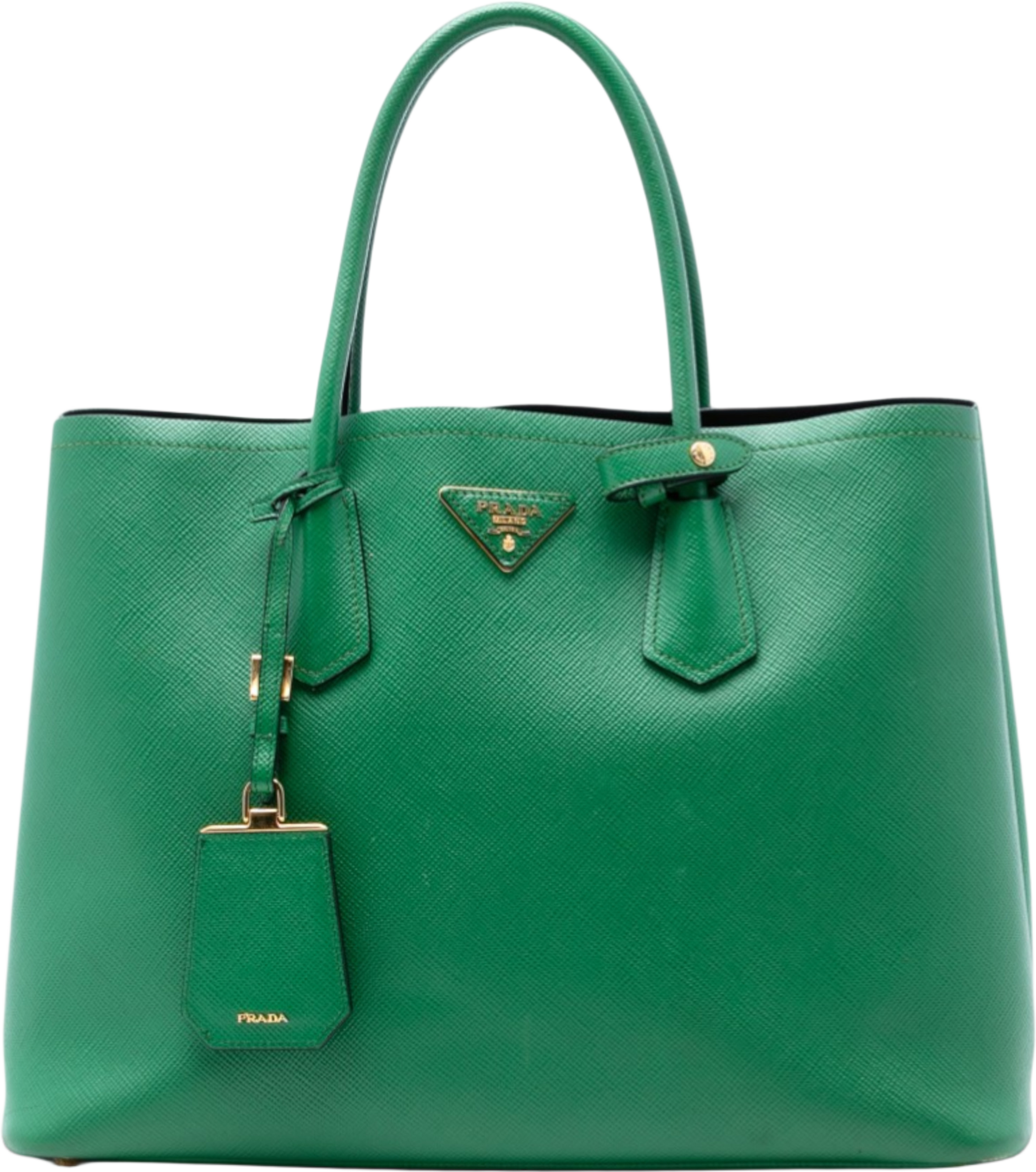 Prada Medium Saffiano Cuir Double Satchel, från Luxclusif, i färgen green. Klicka för att öppna bilden i stort format