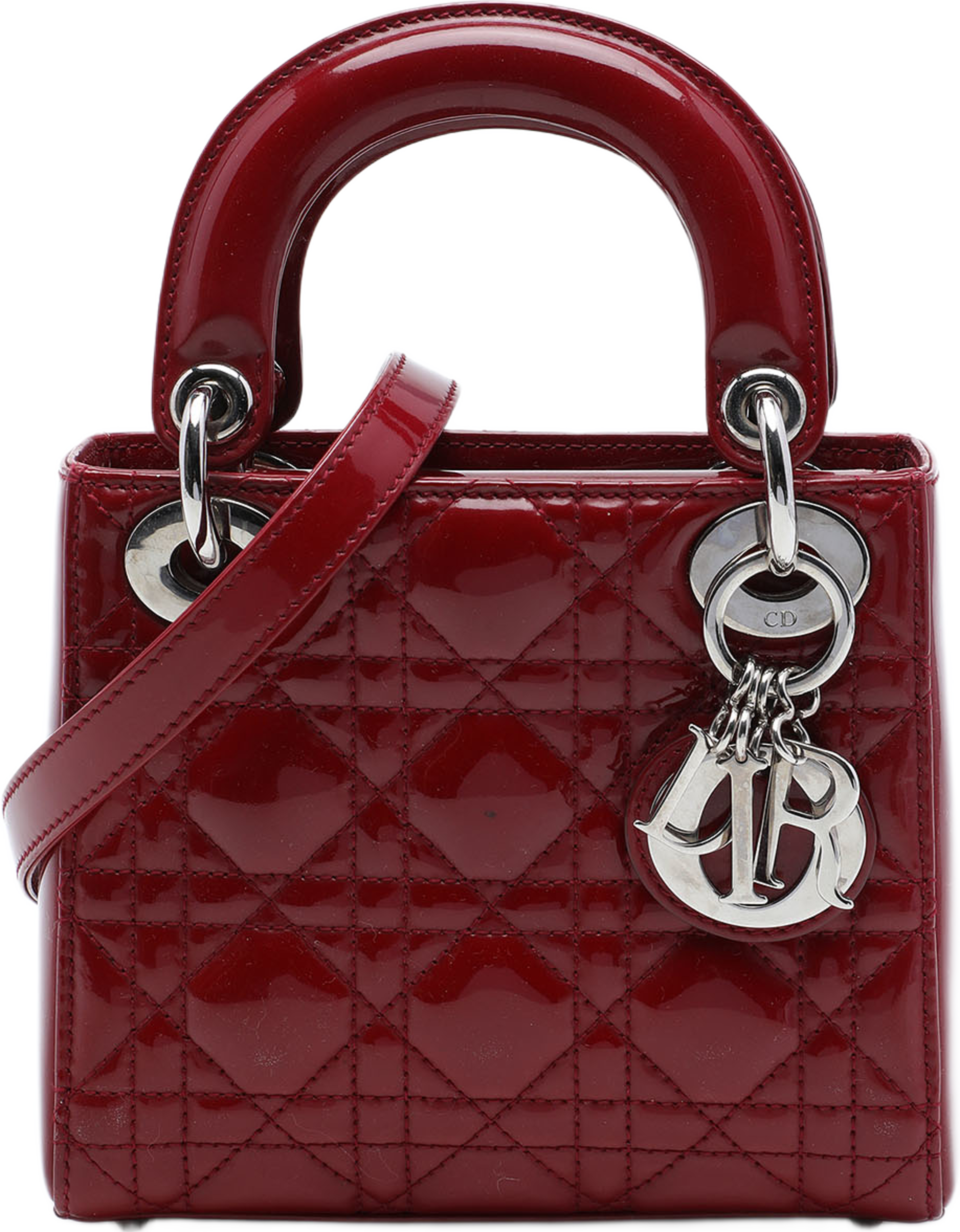 Dior Mini Patent Cannage Lady Dior, från Luxclusif, i färgen röd. Klicka för att öppna bilden i stort format
