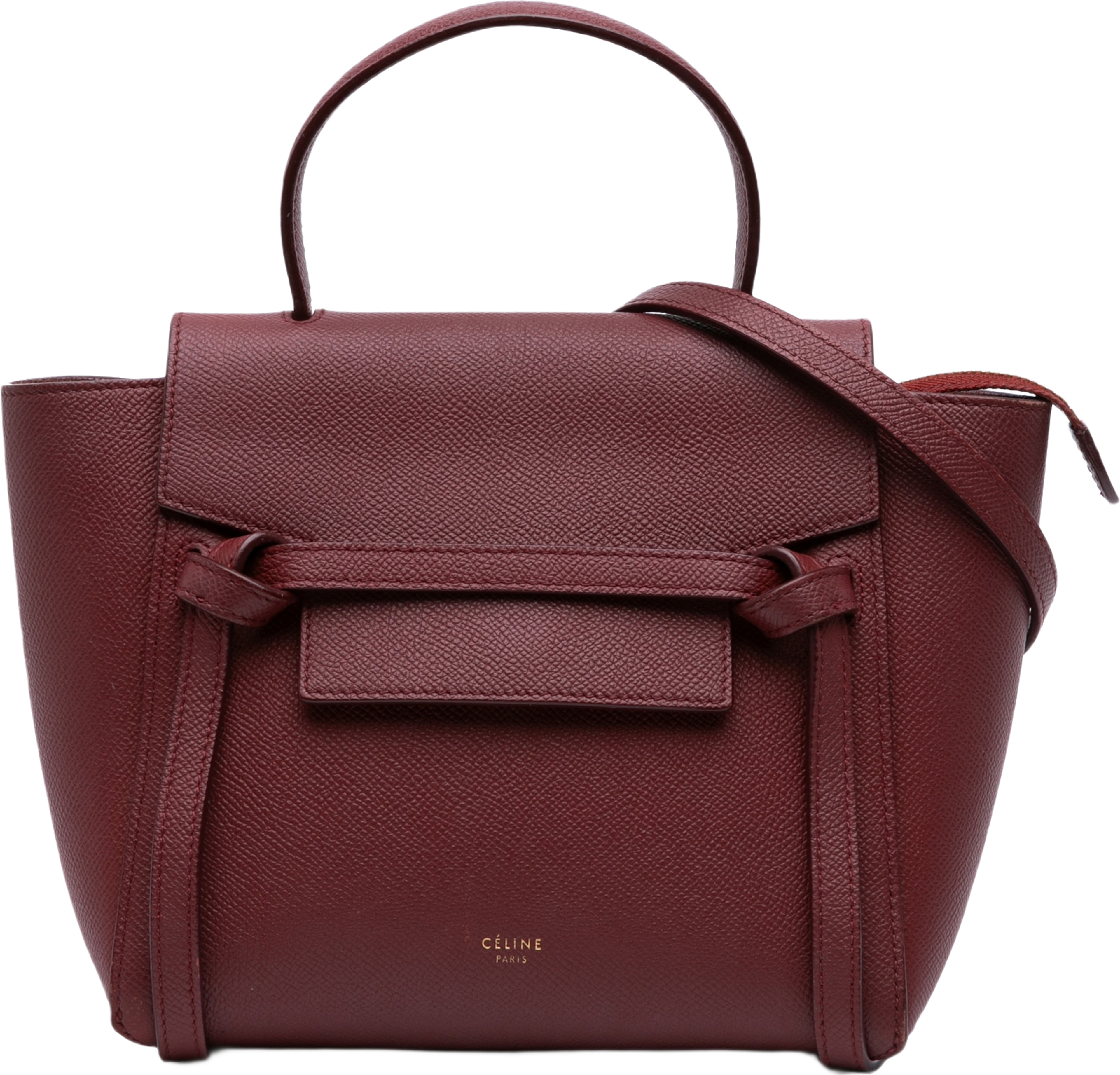 Celine Nano Grained Calfskin Belt Bag, från Luxclusif, i färgen dark red.