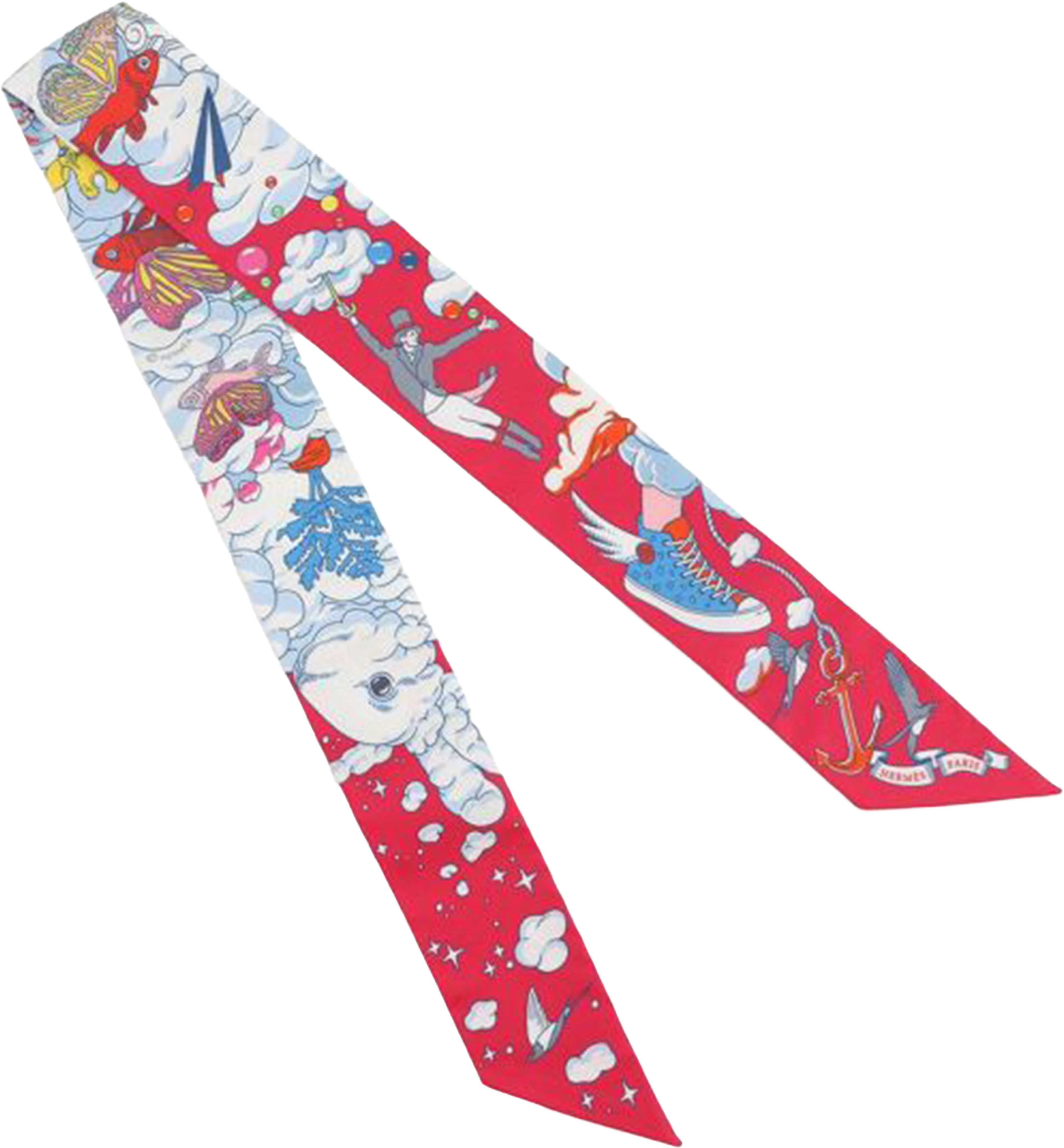 Hermès Sur Mon Nuage Silk Twilly Scarf, från Luxclusif, i färgen dark pink. Klicka för att öppna bilden i stort format