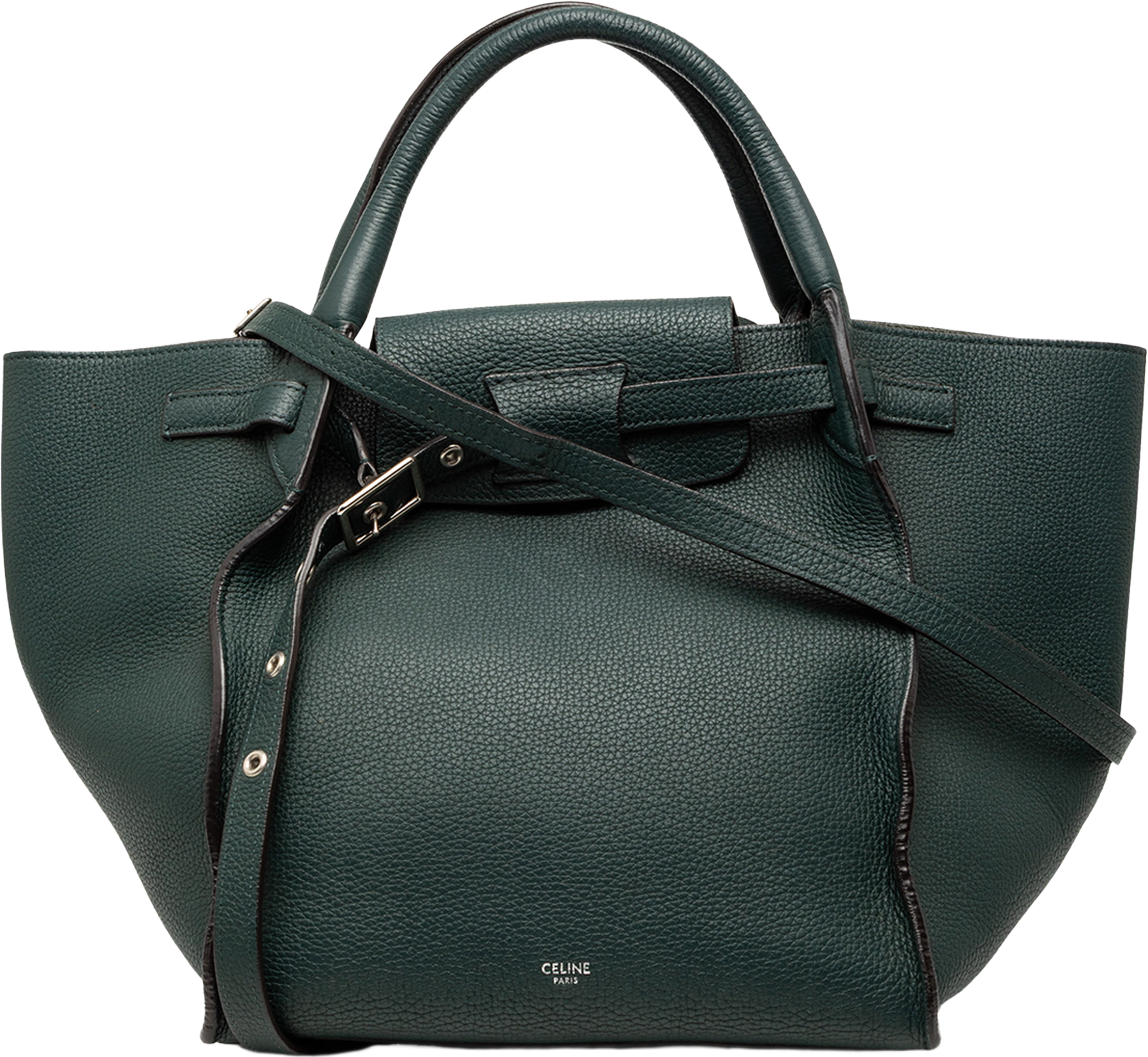 Celine Small Grained Calfskin Big Bag, från Luxclusif, i färgen dark green. Klicka för att öppna bilden i stort format