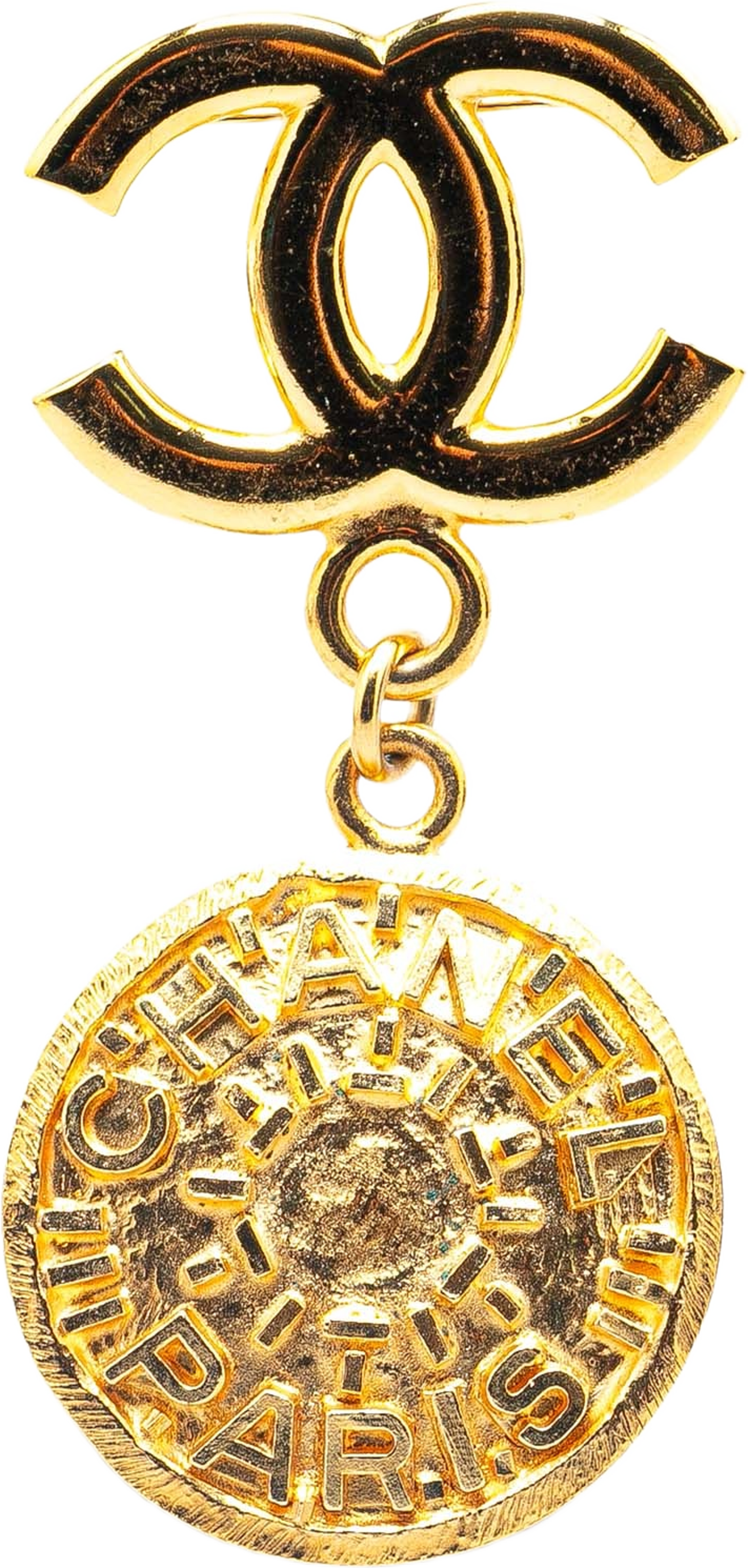 Chanel Gold Plated Cc Medallion Brooch, från Luxclusif, i färgen gold. Klicka för att öppna bilden i stort format