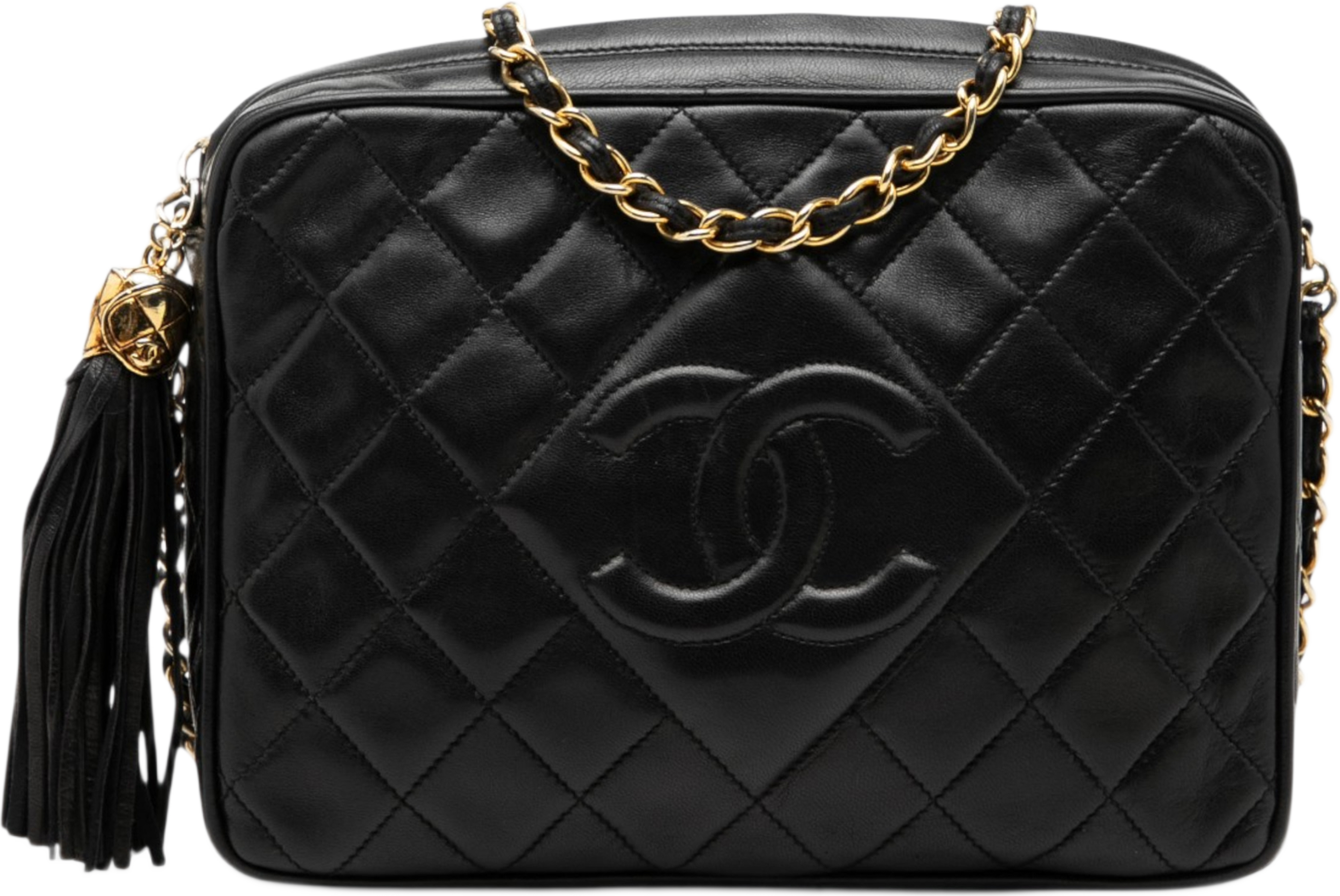 Chanel Cc Quilted Lambskin Tassel Camera Bag, från Luxclusif, i färgen black. Klicka för att öppna bilden i stort format