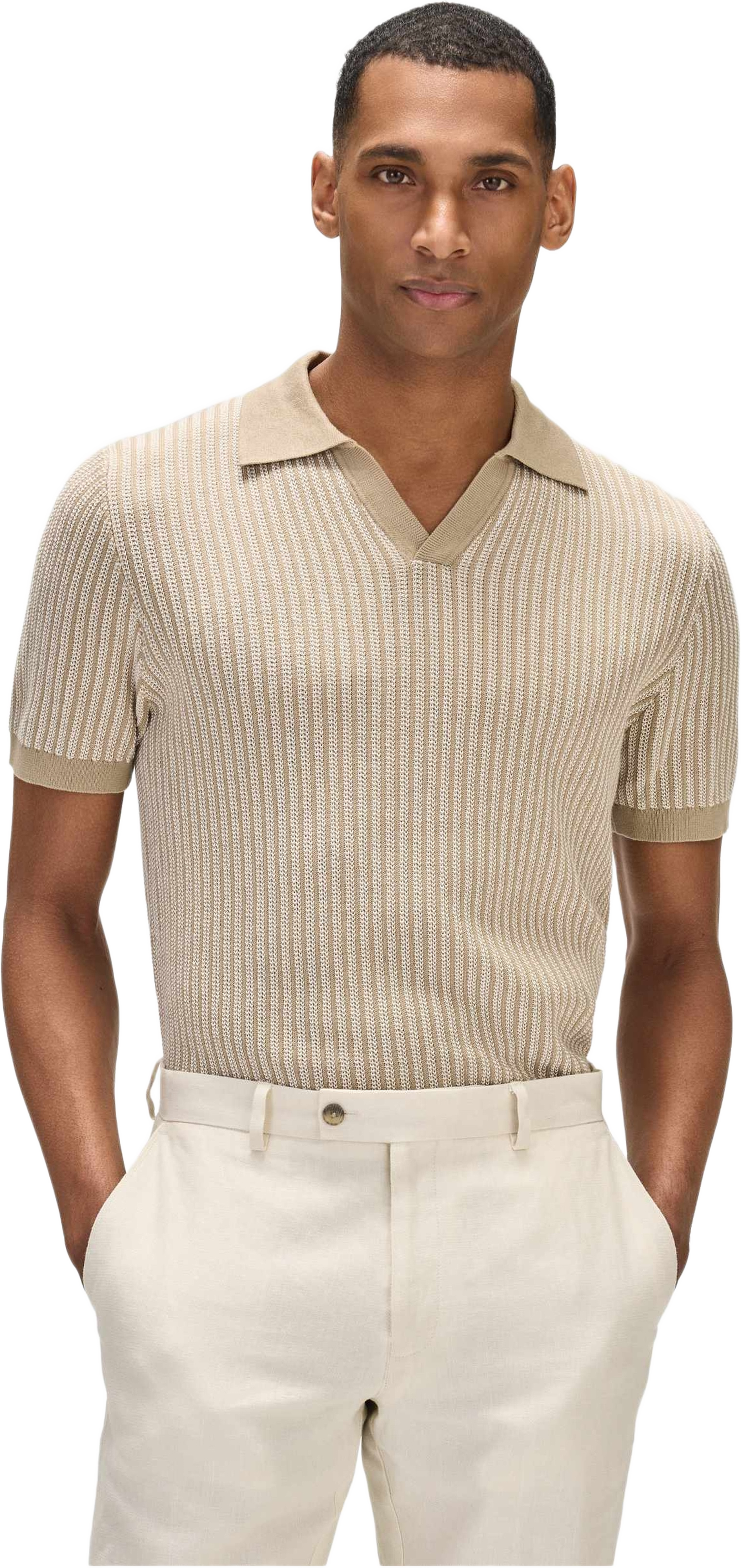 Polo S/s Vertical Stripe Sweater (lucas), från John Henric, i färgen beige. Klicka för att öppna bilden i stort format