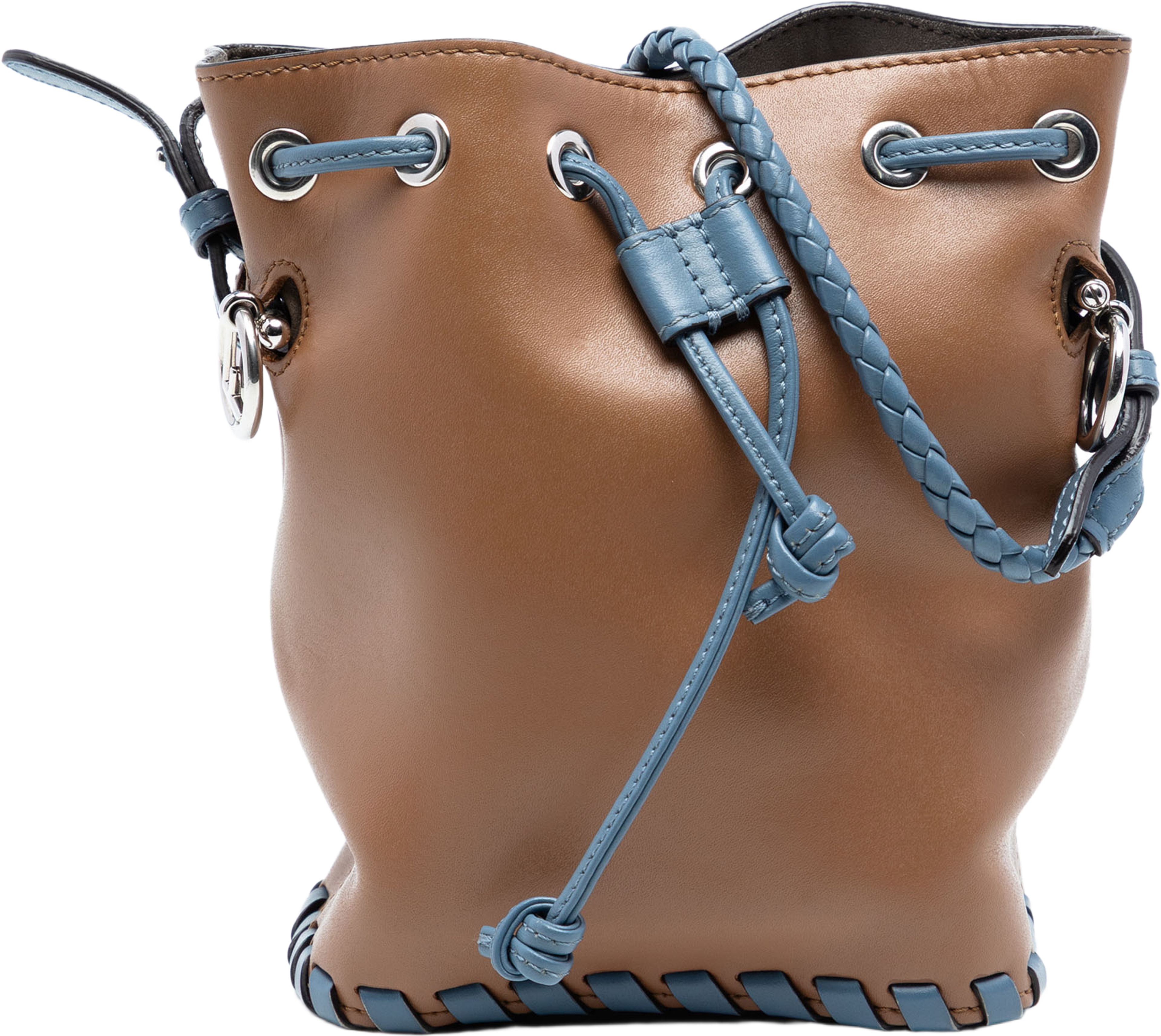 Fendi Mini Leather Whipstitch Mon Tresor Bucket Bag, från Luxclusif, i färgen brown. Klicka för att öppna bilden i stort format