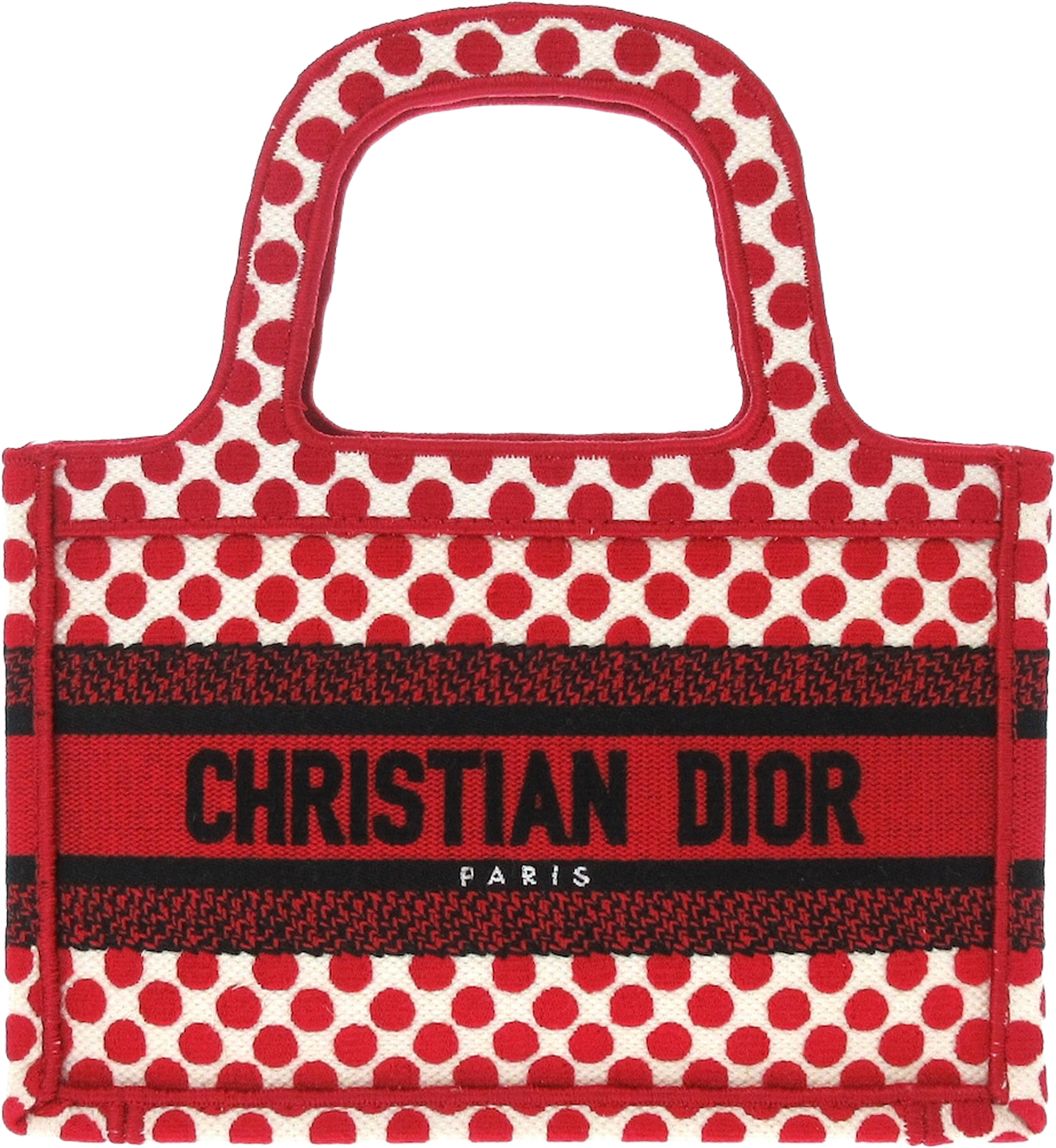 Dior Dioramour Mini Embroidered Canvas Dots Book Tote, från Luxclusif, i färgen röd. Klicka för att öppna bilden i stort format