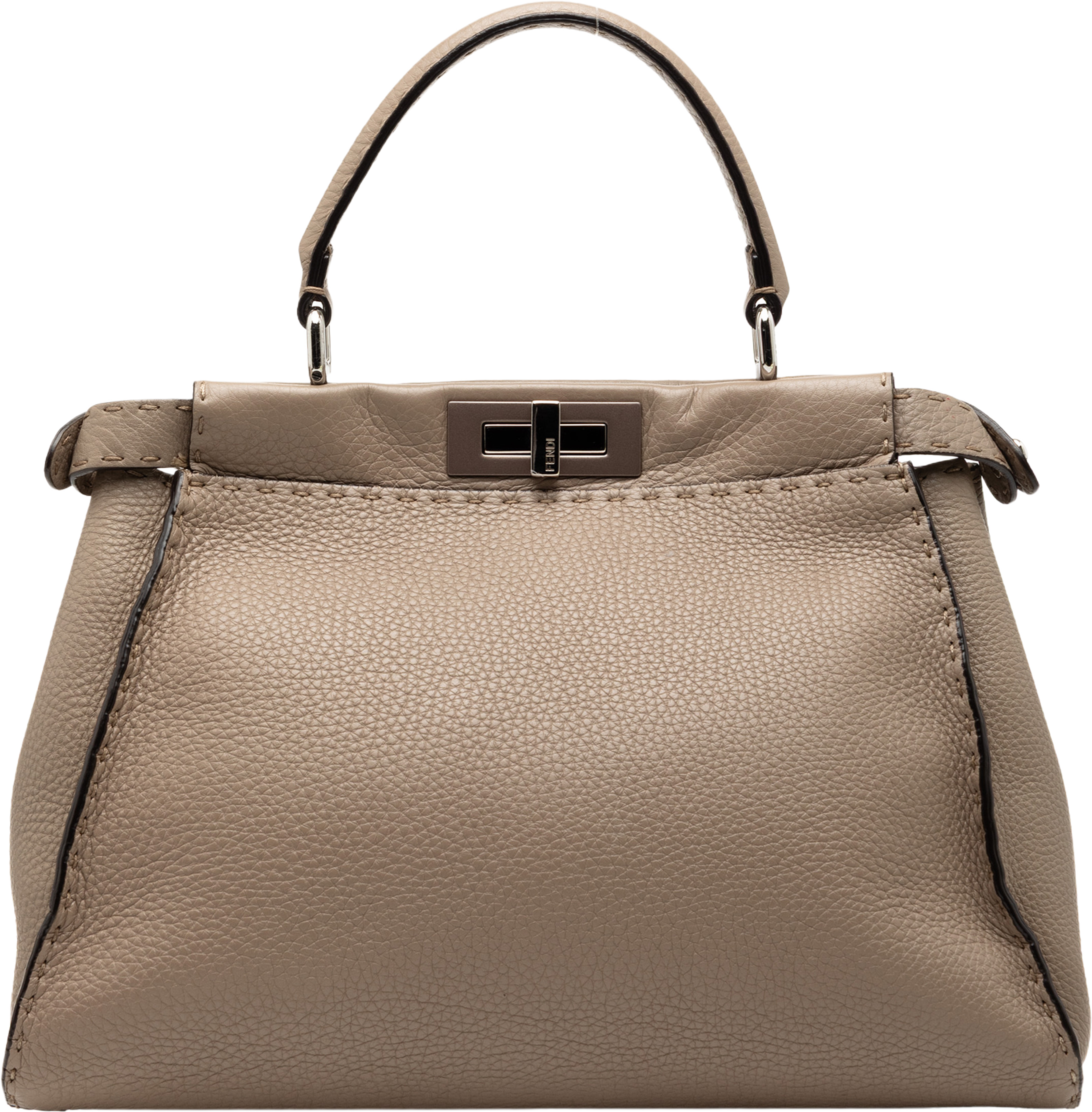 Fendi Medium Leather Selleria Peekaboo Iconic Satchel, från Luxclusif, i färgen light brown. Klicka för att öppna bilden i stort format