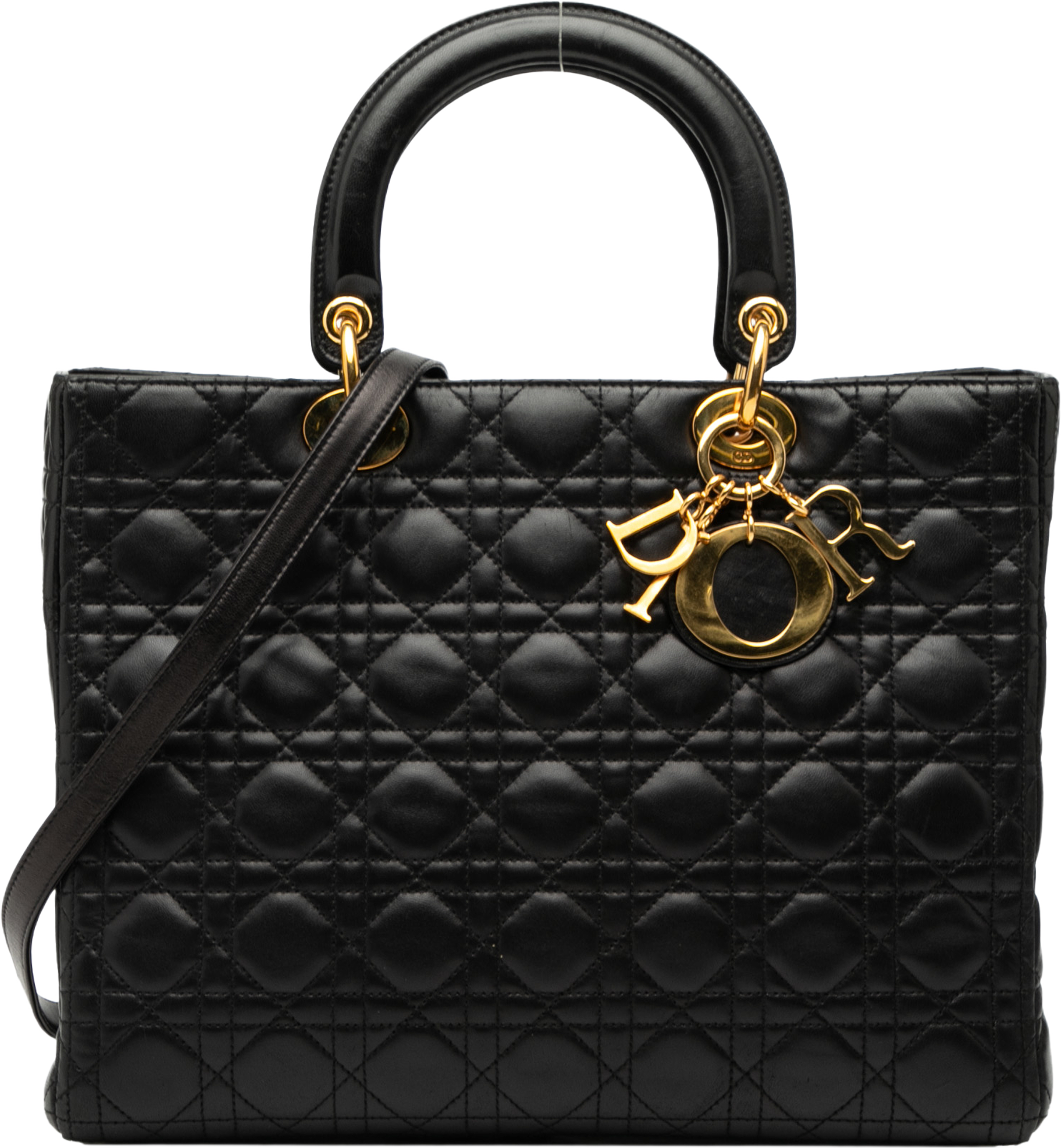 Dior Large Lambskin Cannage Lady Dior, från Luxclusif, i färgen black. Klicka för att öppna bilden i stort format