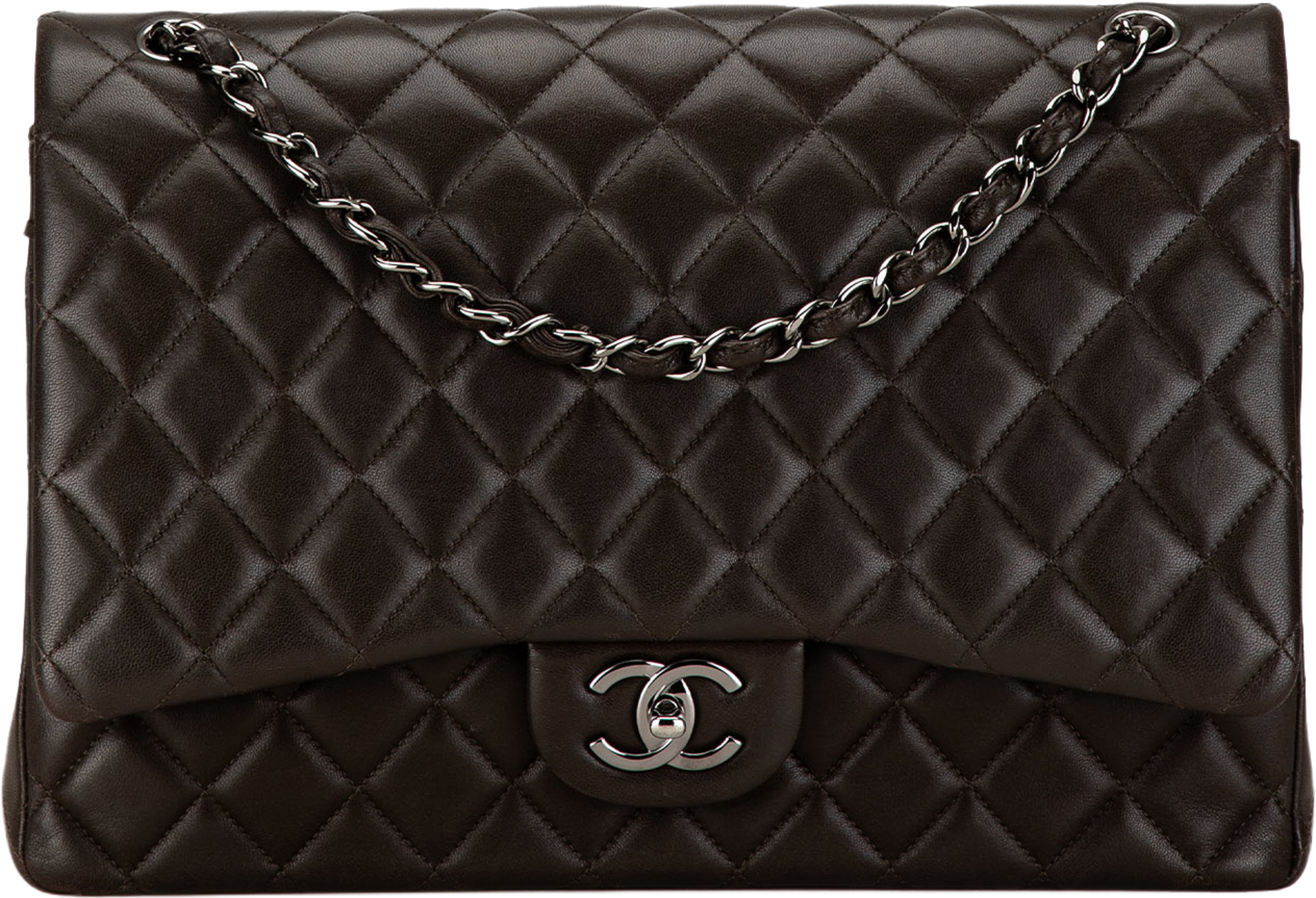 Chanel Maxi Classic Lambskin Double Flap, från Luxclusif, i färgen black. Klicka för att öppna bilden i stort format