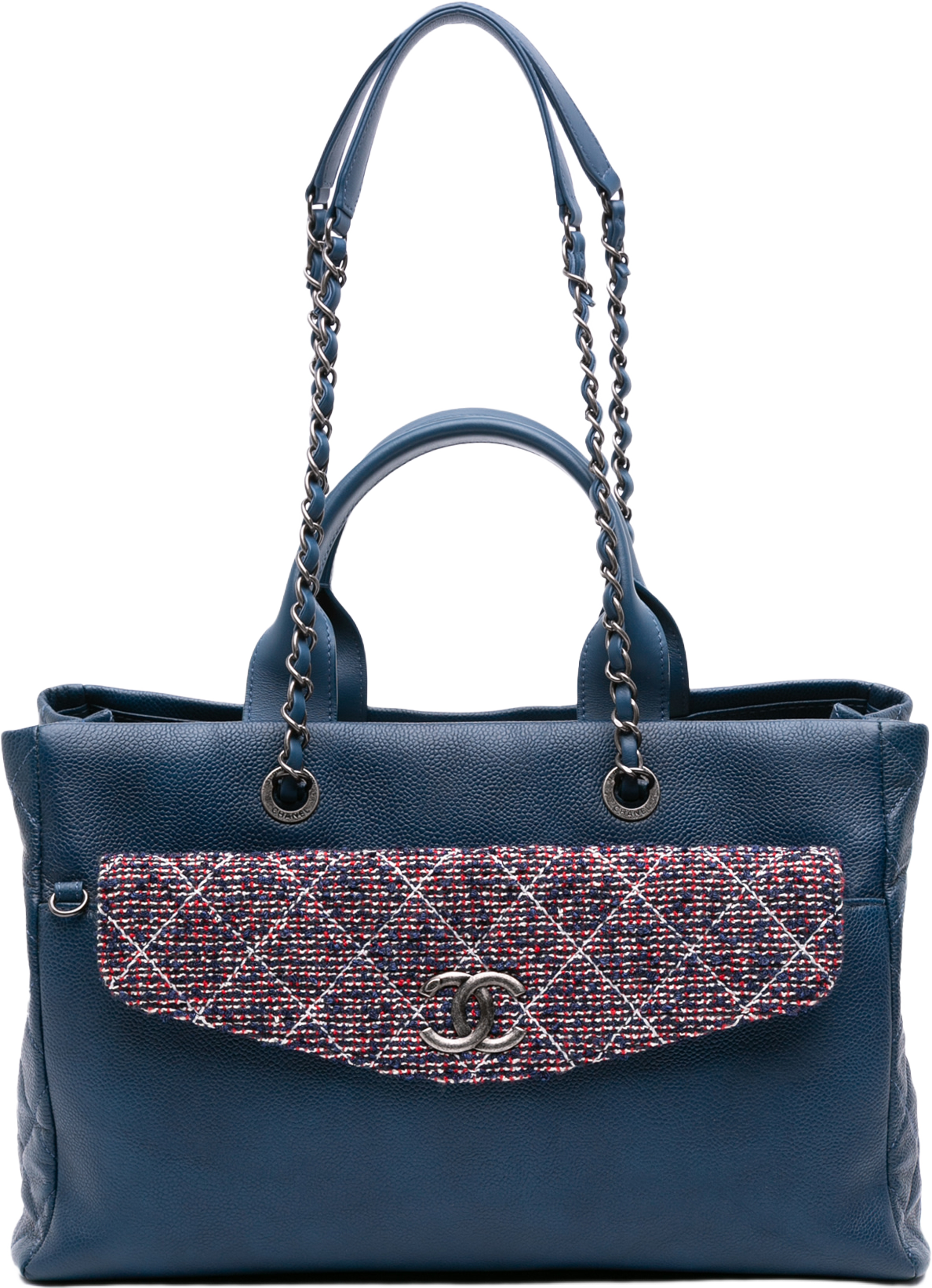 Chanel Large Caviar And Tweed Coco Break Shopping Tote, från Luxclusif, i färgen dark blue. Klicka för att öppna bilden i stort format