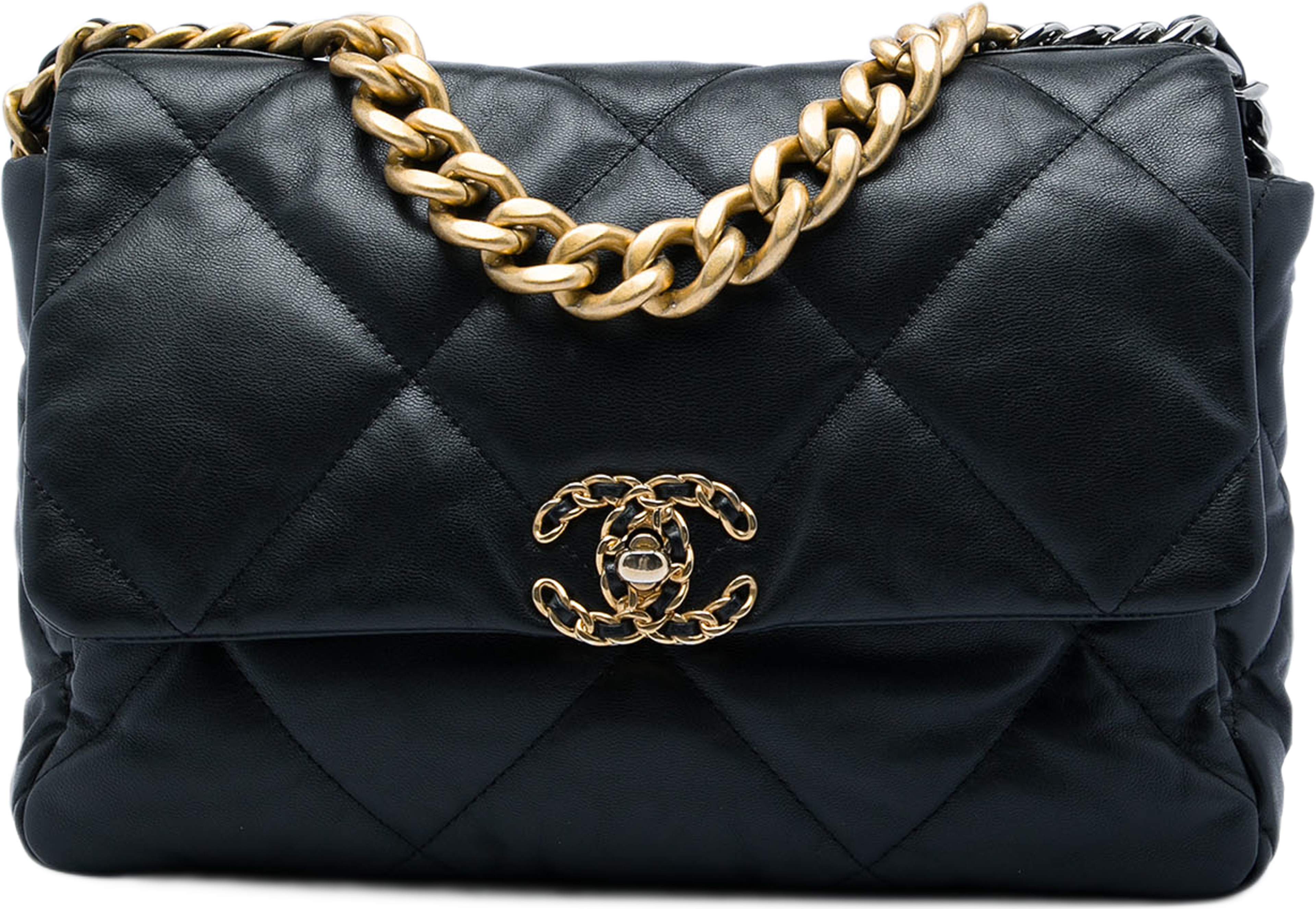 Chanel Large Lambskin 19 Flap, från Luxclusif, i färgen svart. Klicka för att öppna bilden i stort format