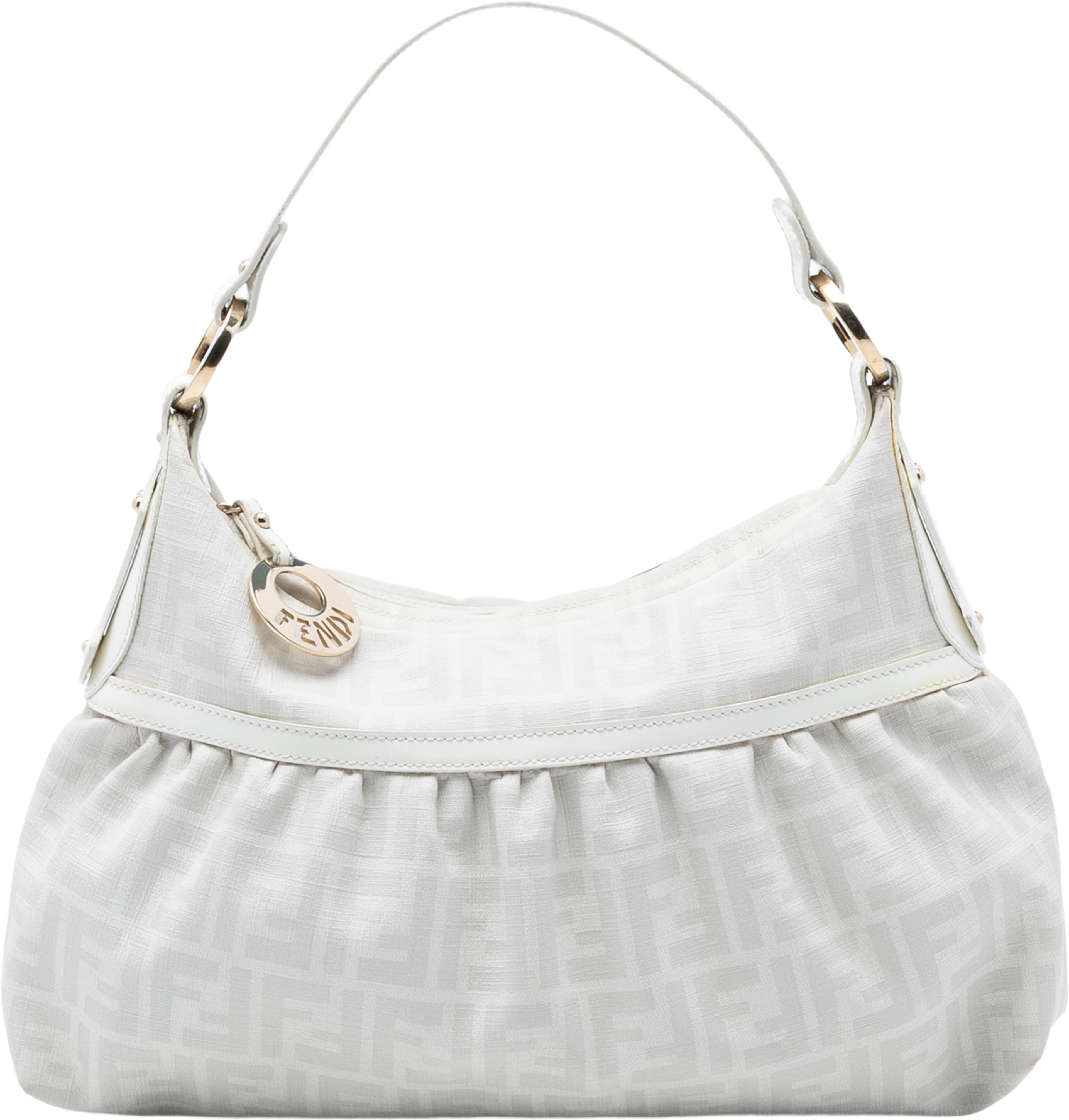 Fendi Zucca Coated Canvas Chef Shoulder Bag, från Luxclusif, i färgen white. Klicka för att öppna bilden i stort format