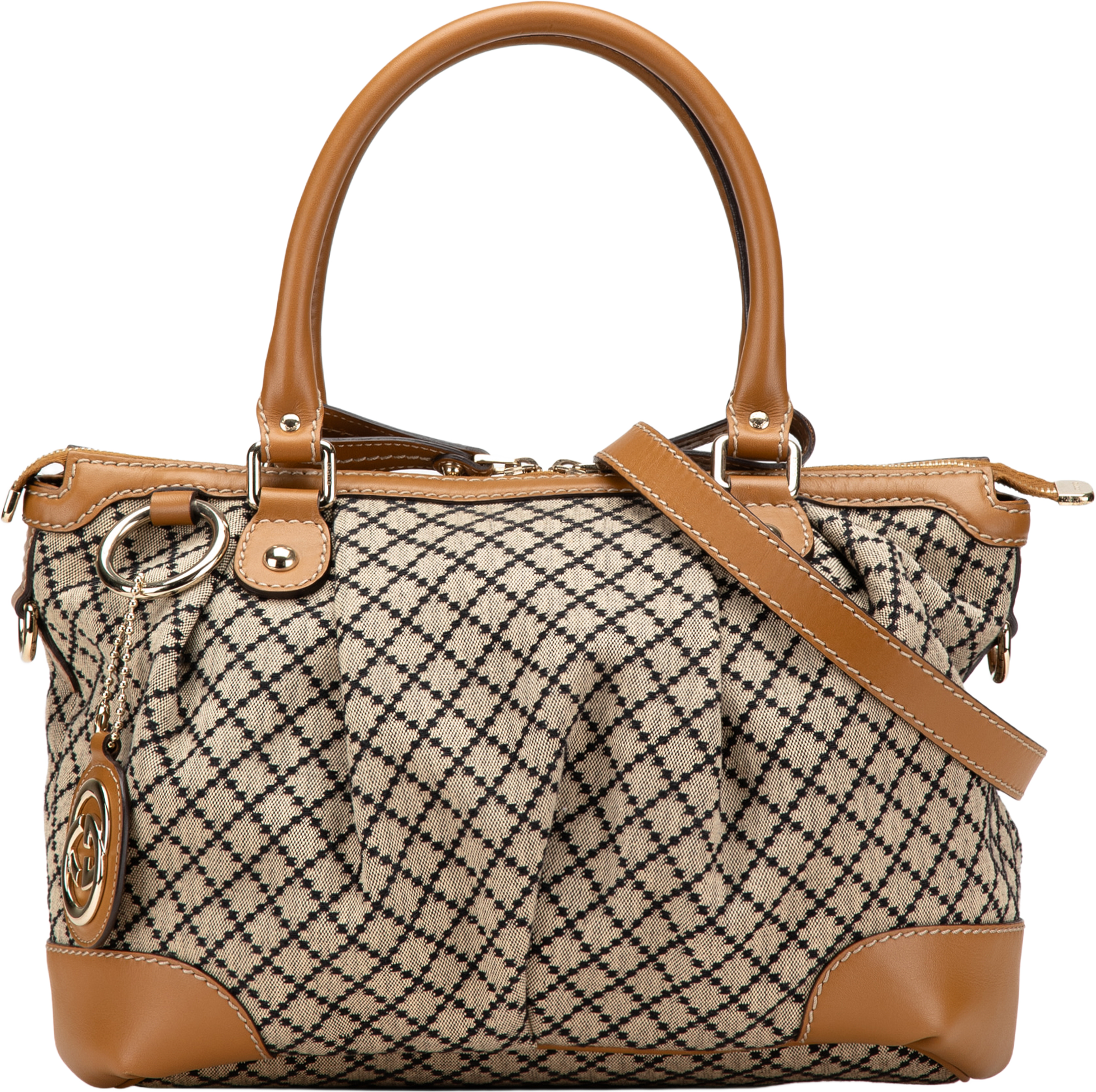 Gucci Diamante Canvas Sukey Satchel, från Luxclusif, i färgen beige. Klicka för att öppna bilden i stort format