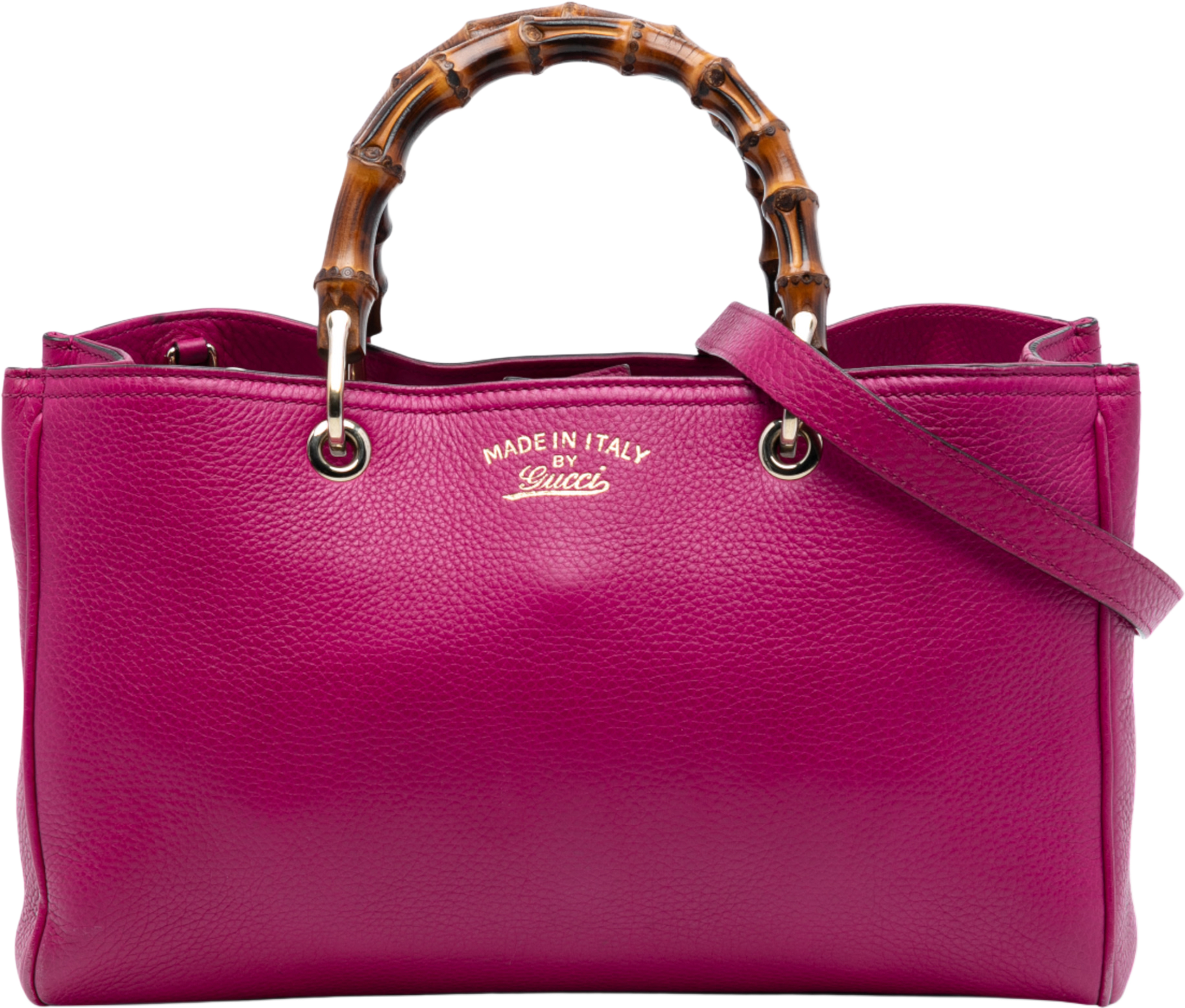 Gucci Medium Calfskin Bamboo Shopper Satchel, från Luxclusif, i färgen hot pink. Klicka för att öppna bilden i stort format