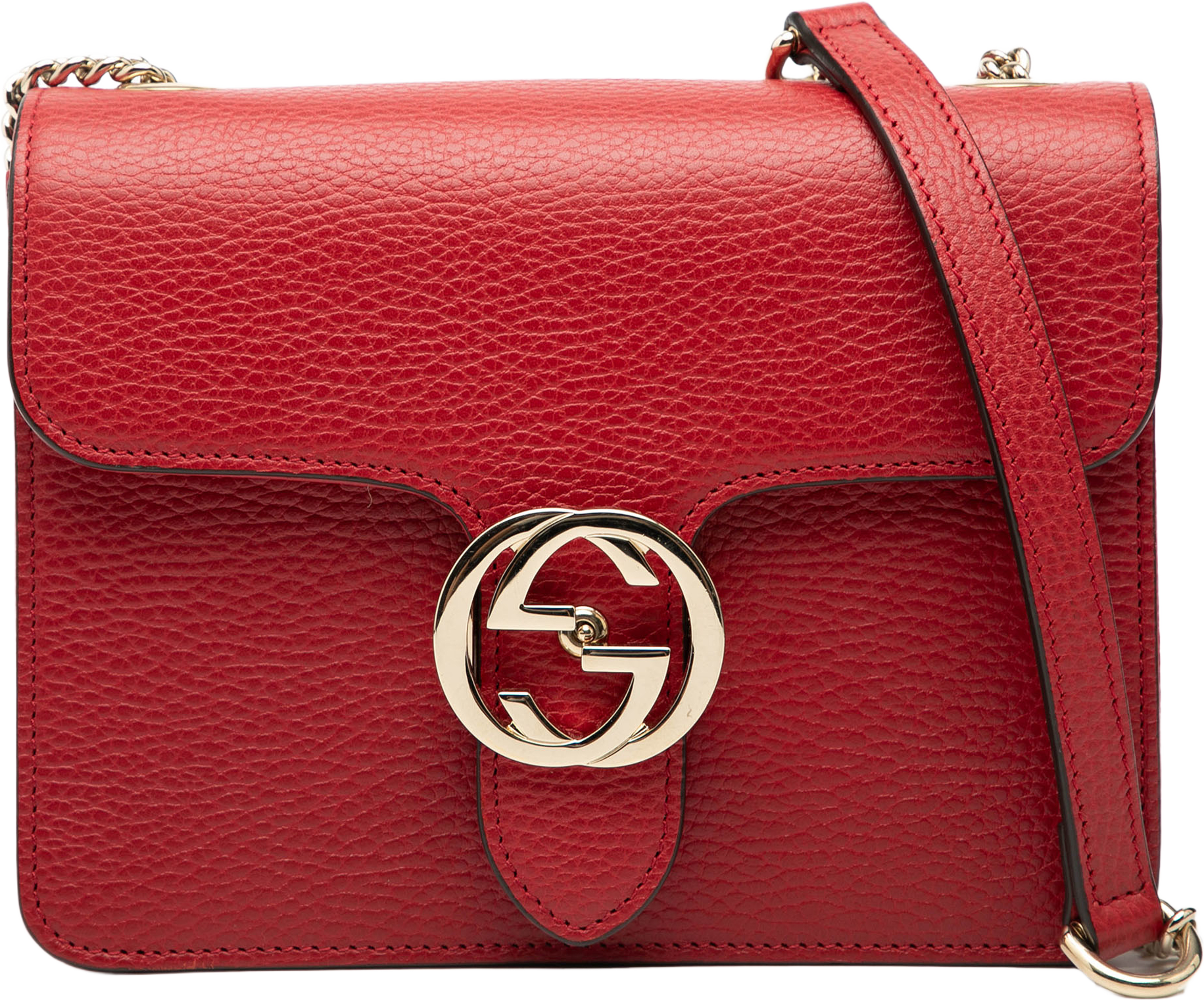 Gucci Small Dollar Calfskin Interlocking G Crossbody, från Luxclusif, i färgen red. Klicka för att öppna bilden i stort format