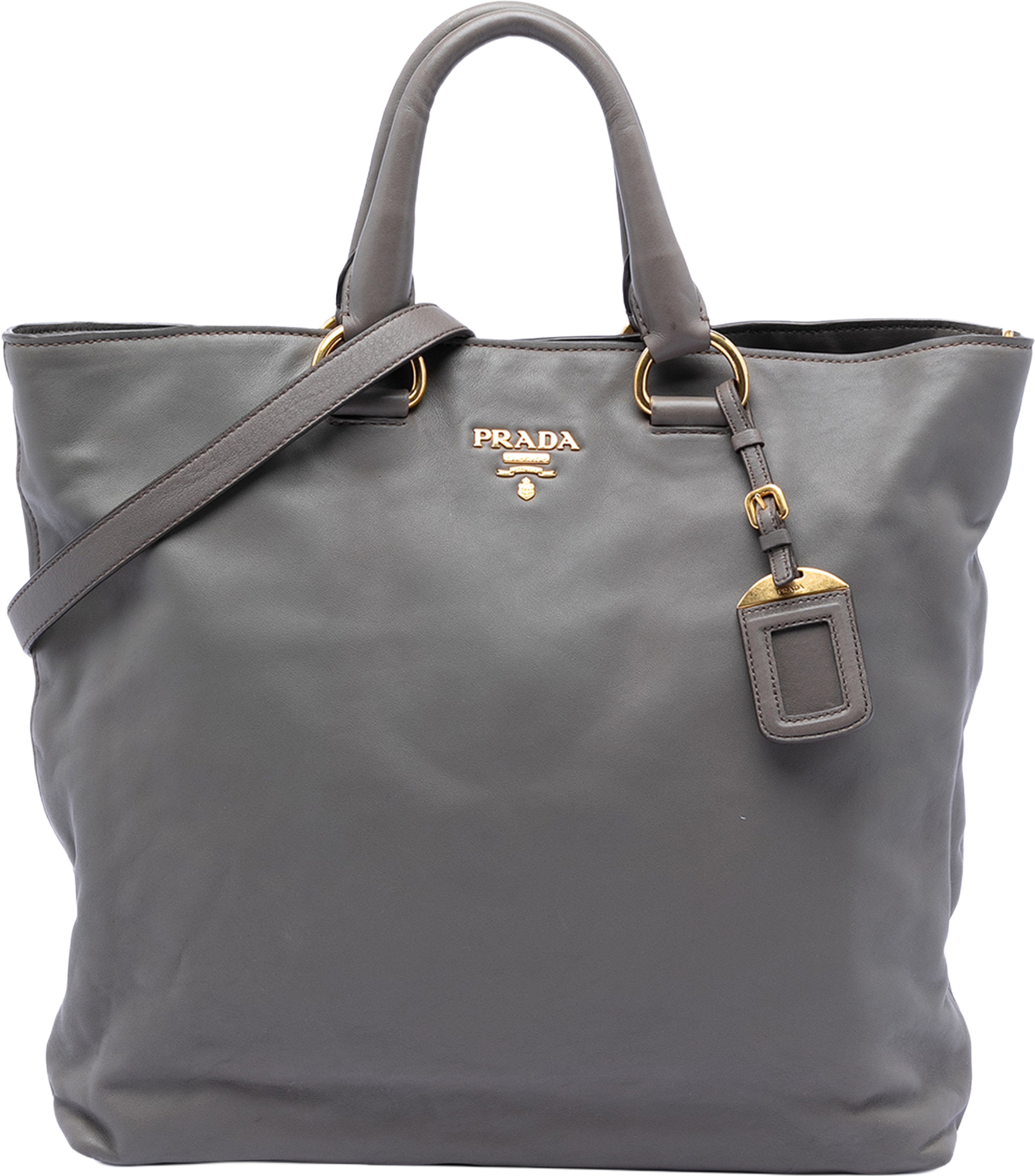 Prada Soft Calf Open Convertible Tote, från Luxclusif, i färgen gray. Klicka för att öppna bilden i stort format