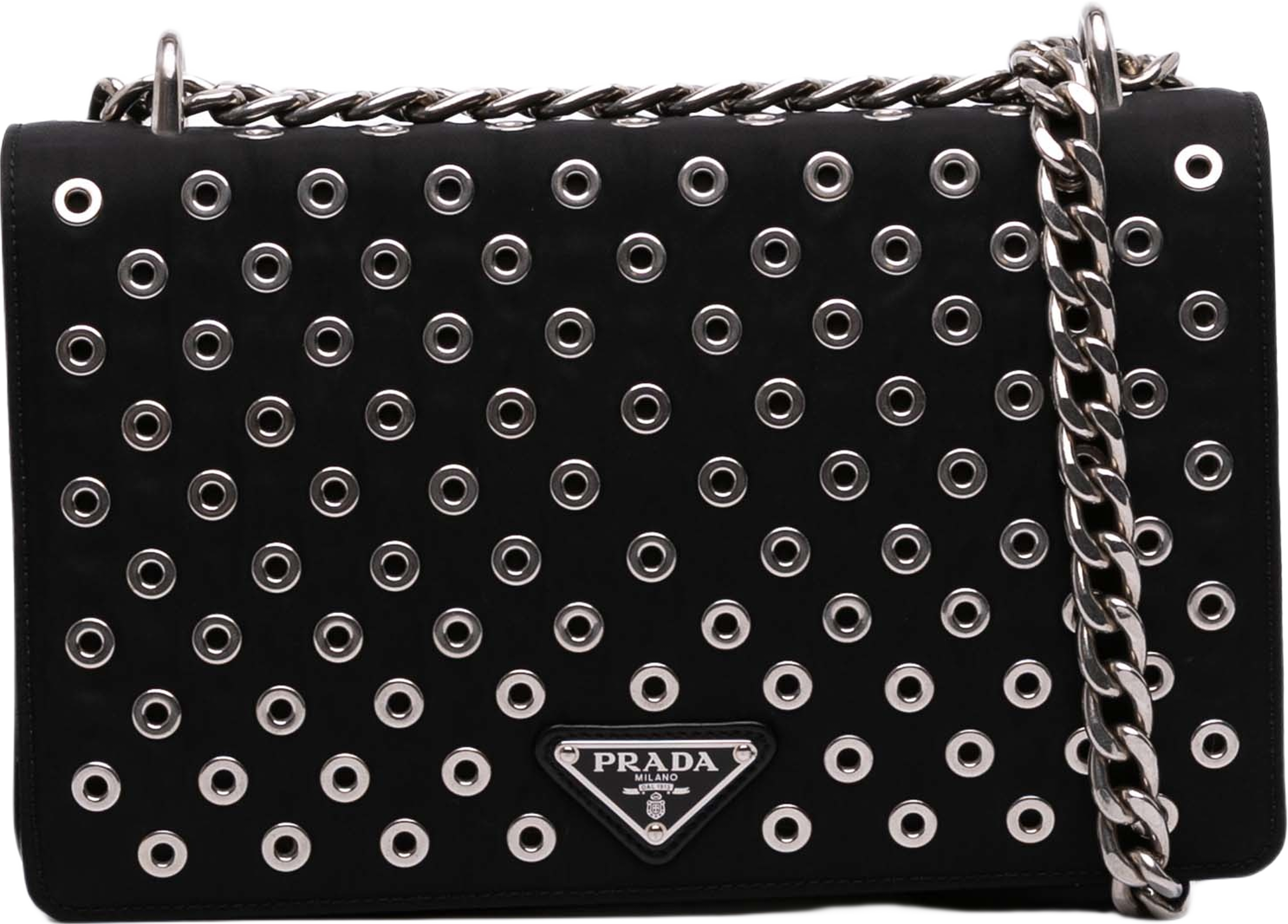 Prada Tessuto Grommet Crossbody, från Luxclusif, i färgen black. Klicka för att öppna bilden i stort format