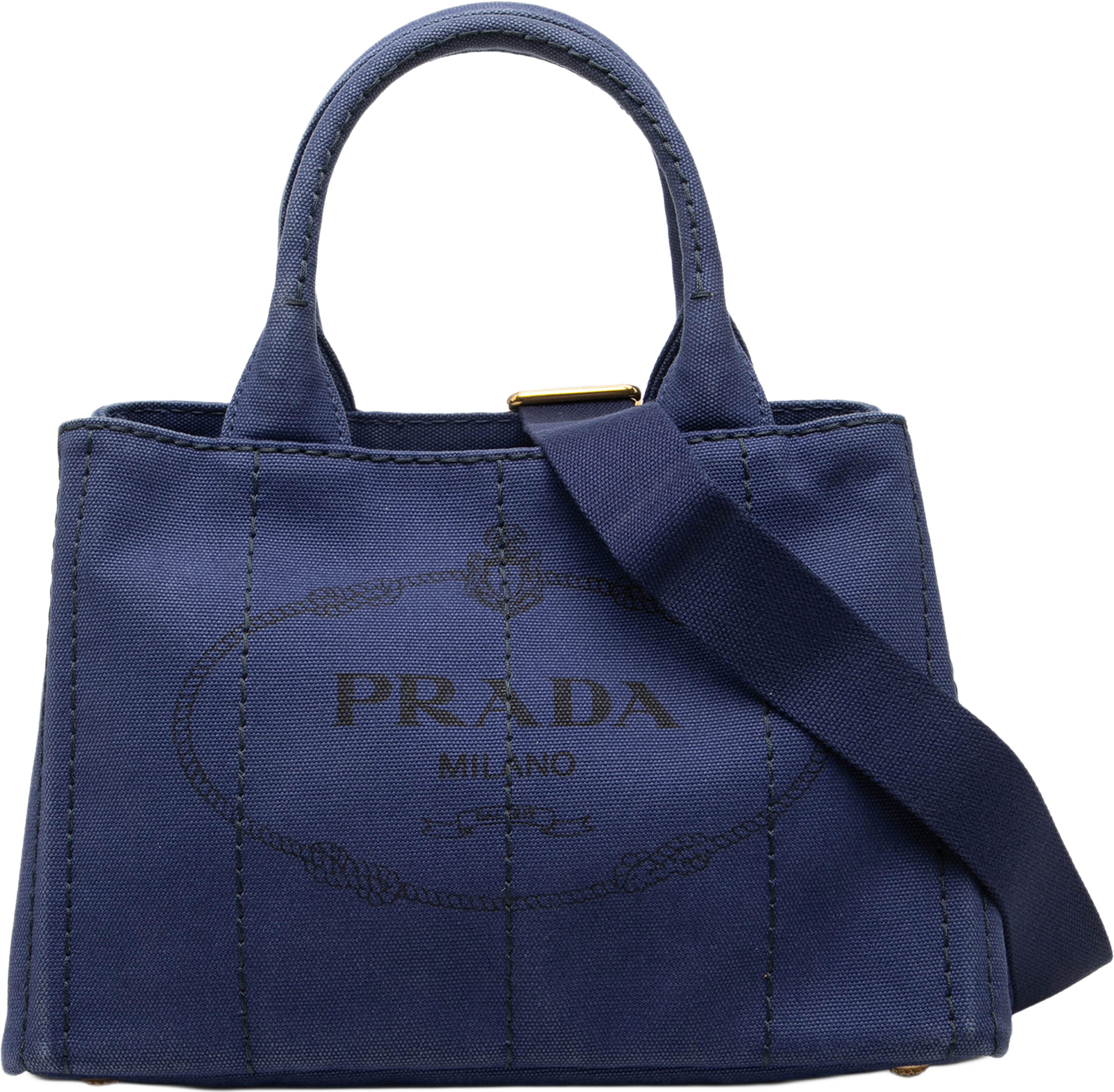 Prada Small Canvas Canapa Logo Tote, från Luxclusif, i färgen blå. Klicka för att öppna bilden i stort format
