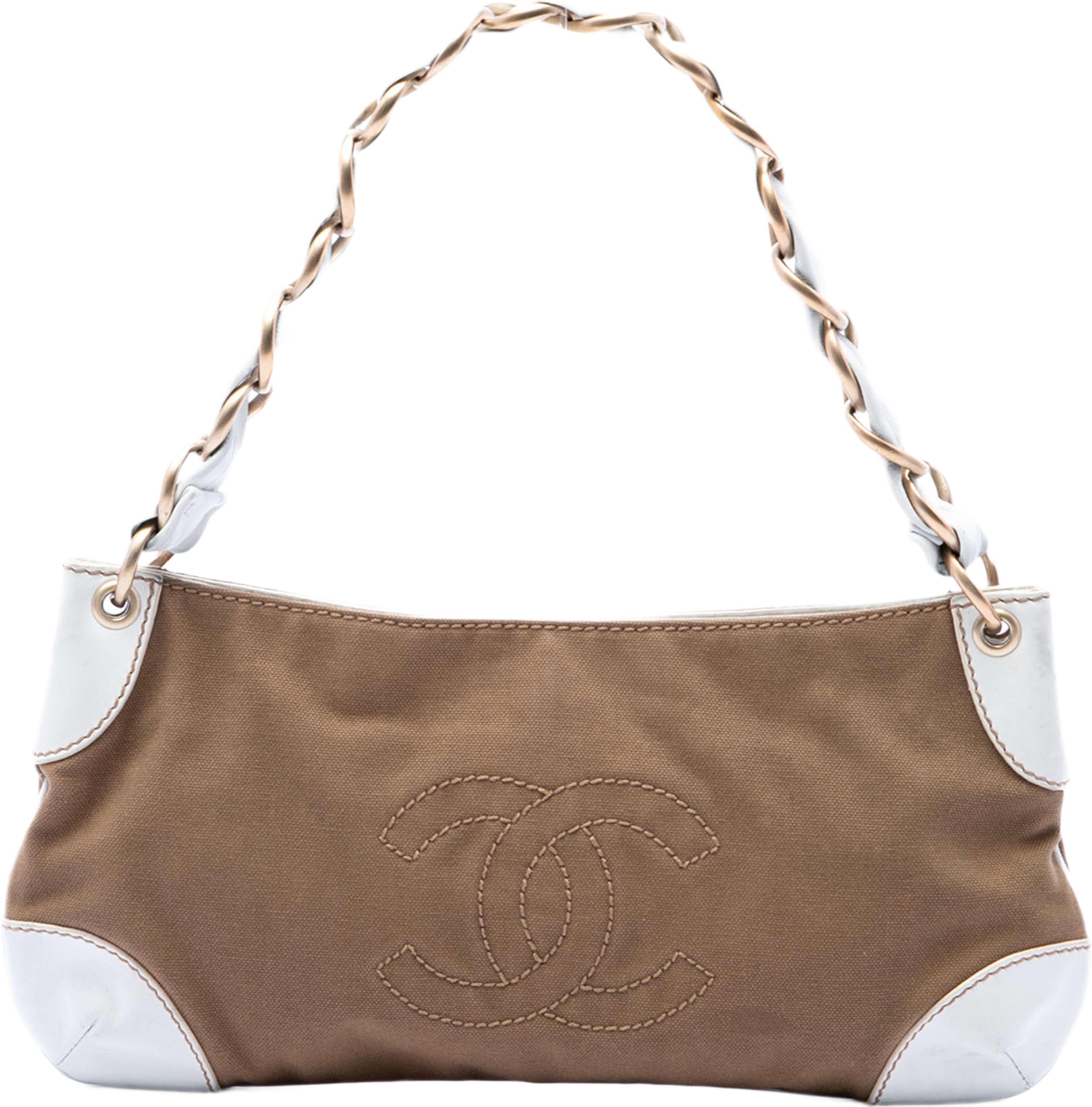 Chanel Canvas Olsen Shoulder Bag, från Luxclusif, i färgen brun. Klicka för att öppna bilden i stort format