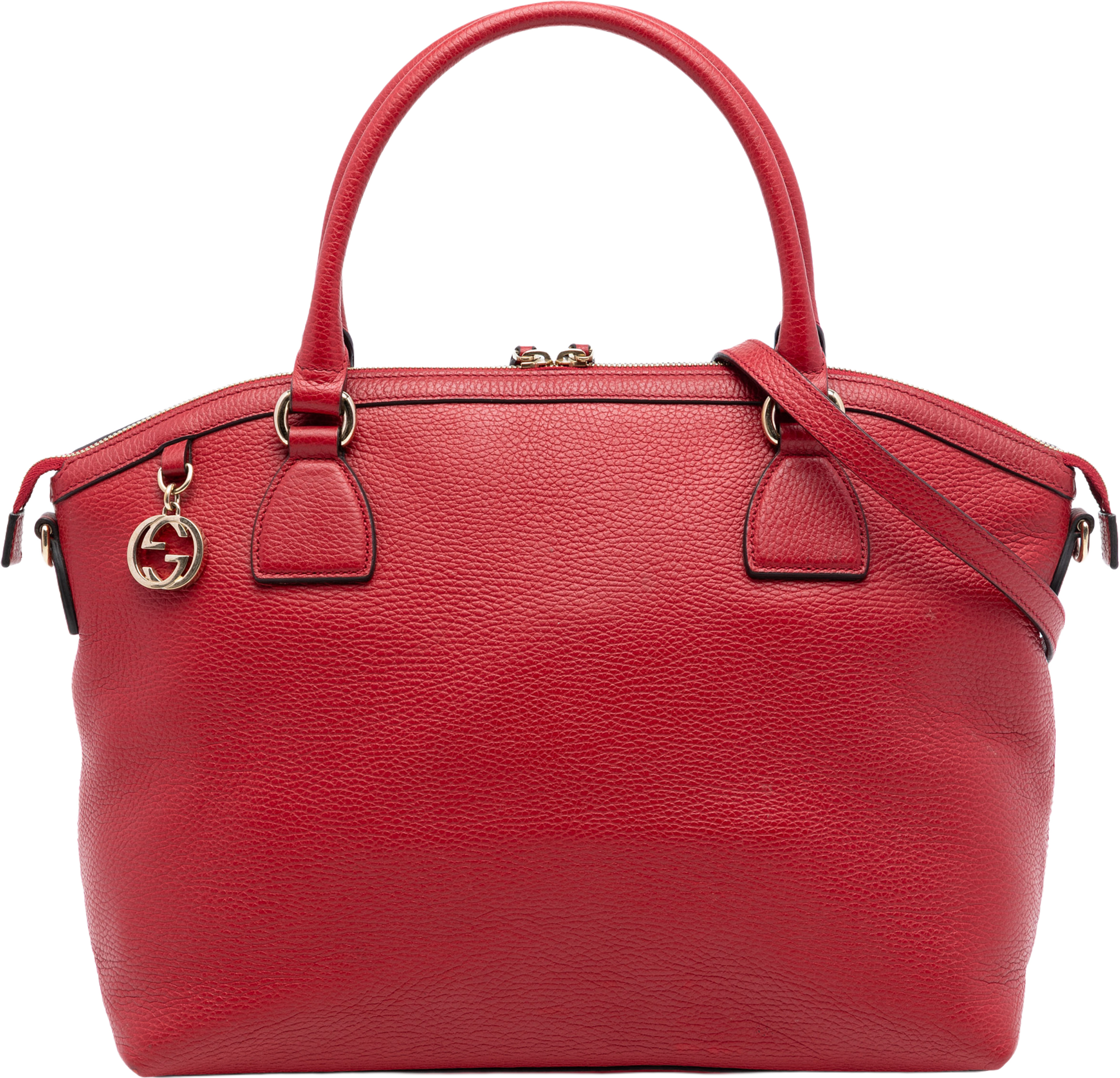 Gucci Large Dollar Calfskin Gg Charm Dome Satchel, från Luxclusif, i färgen red. Klicka för att öppna bilden i stort format