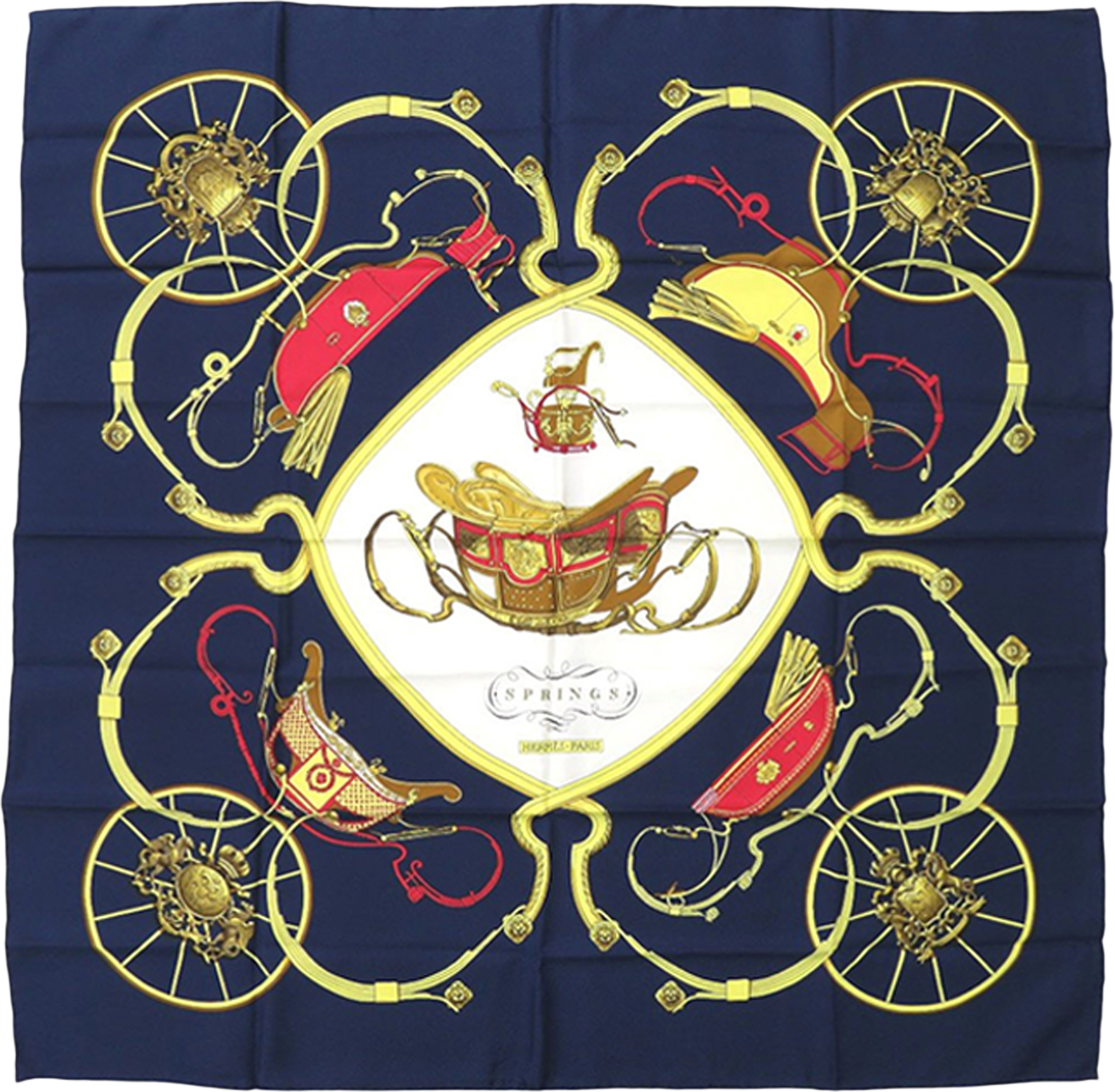 Hermès Springs Silk Scarf 90, från Luxclusif, i färgen navy. Klicka för att öppna bilden i stort format