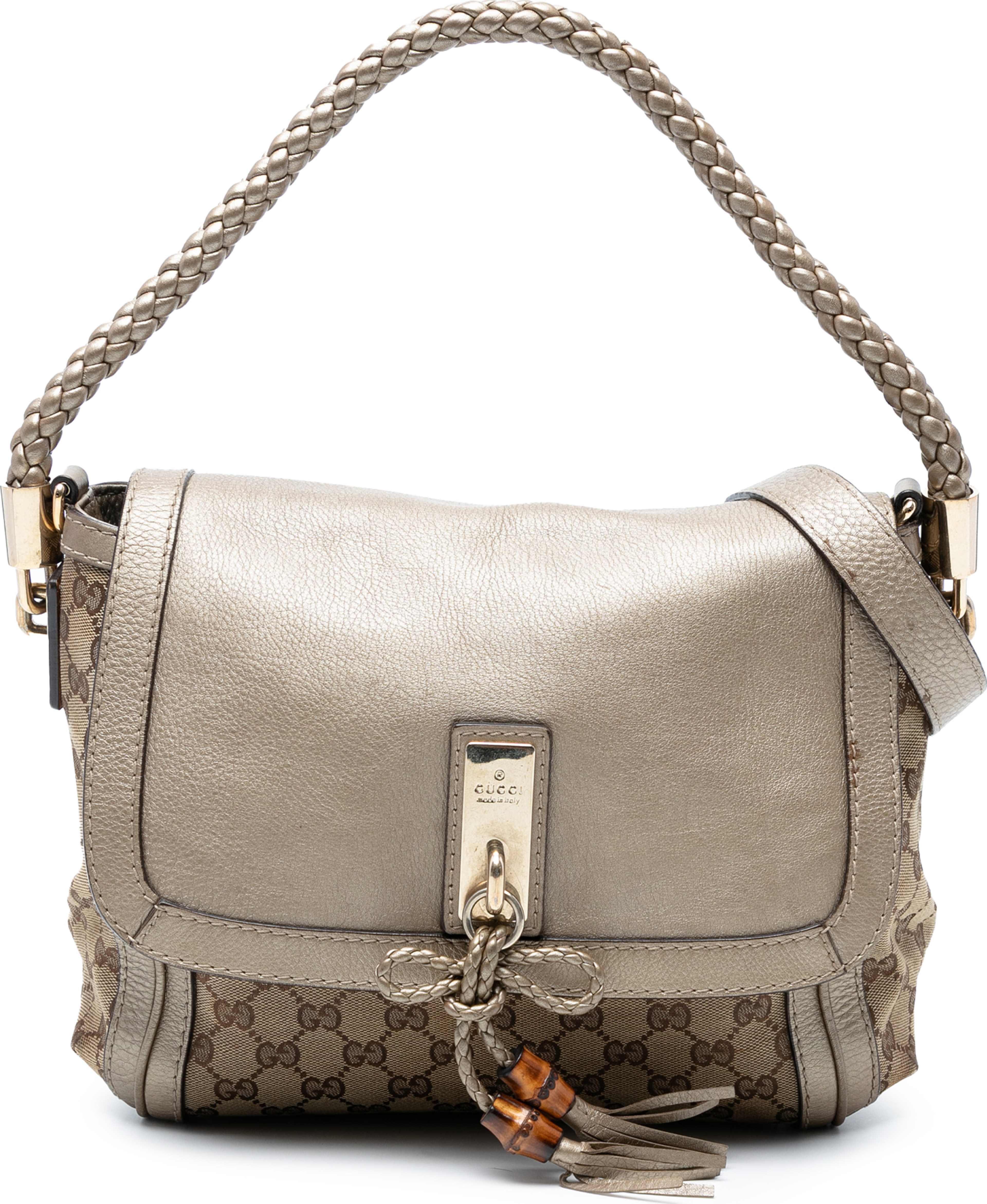 Gucci Gg Canvas Bella Flap Satchel, från Luxclusif, i färgen beige. Klicka för att öppna bilden i stort format