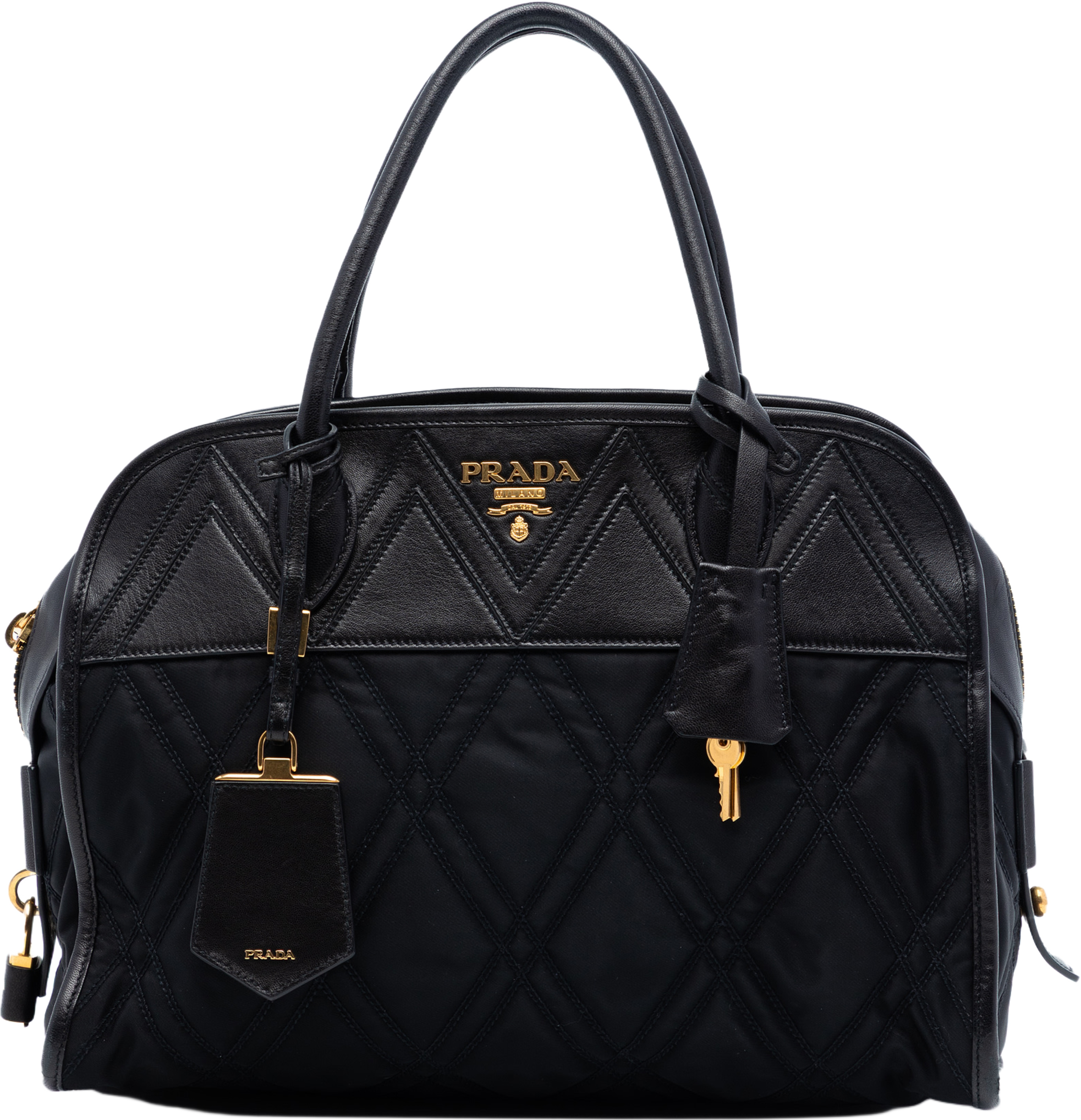 Prada Tessuto Impunturato Bauletto Satchel, från Luxclusif, i färgen black. Klicka för att öppna bilden i stort format