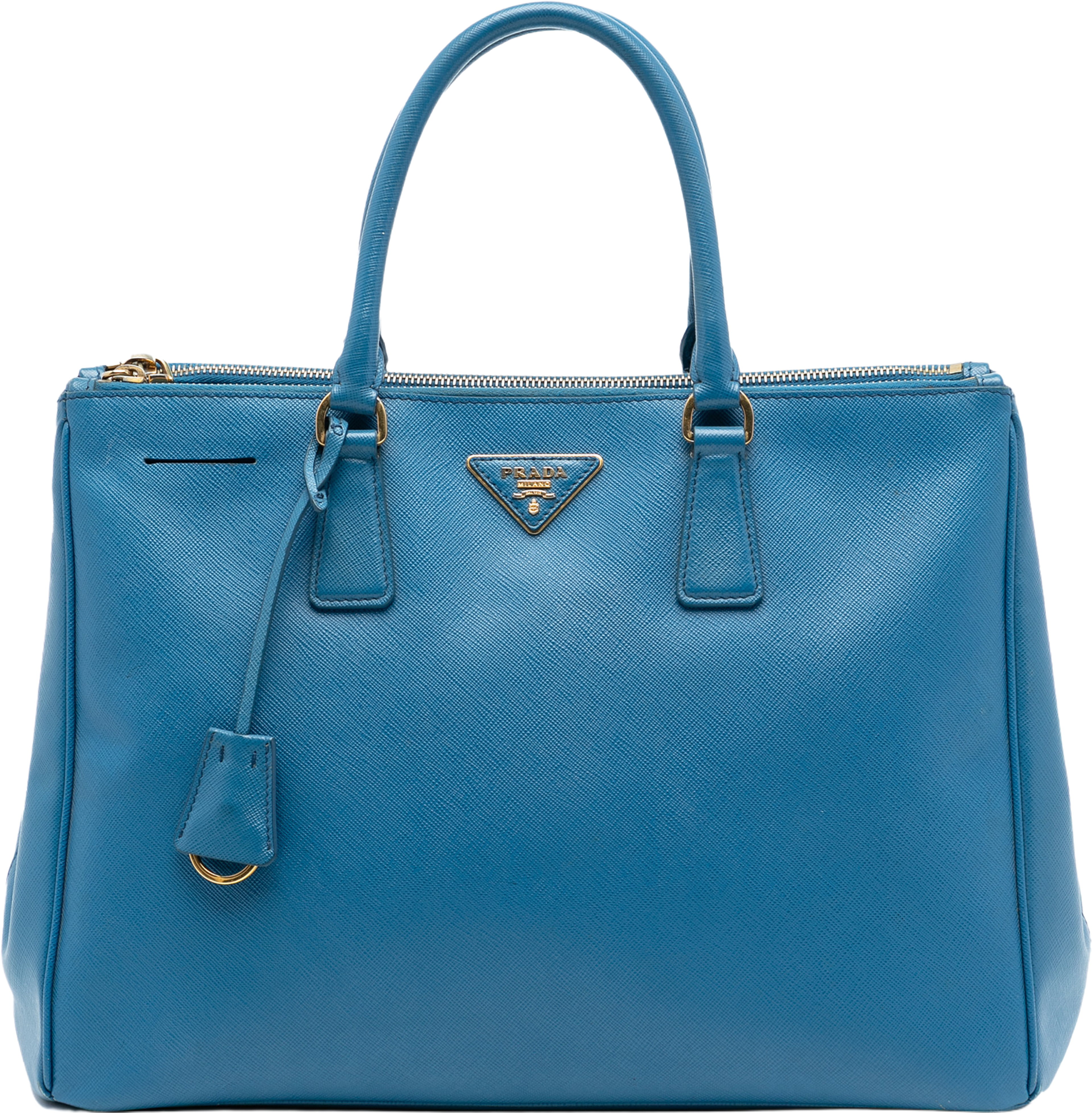 Prada Large Saffiano Lux Galleria Double Zip Tote, från Luxclusif, i färgen blue. Klicka för att öppna bilden i stort format
