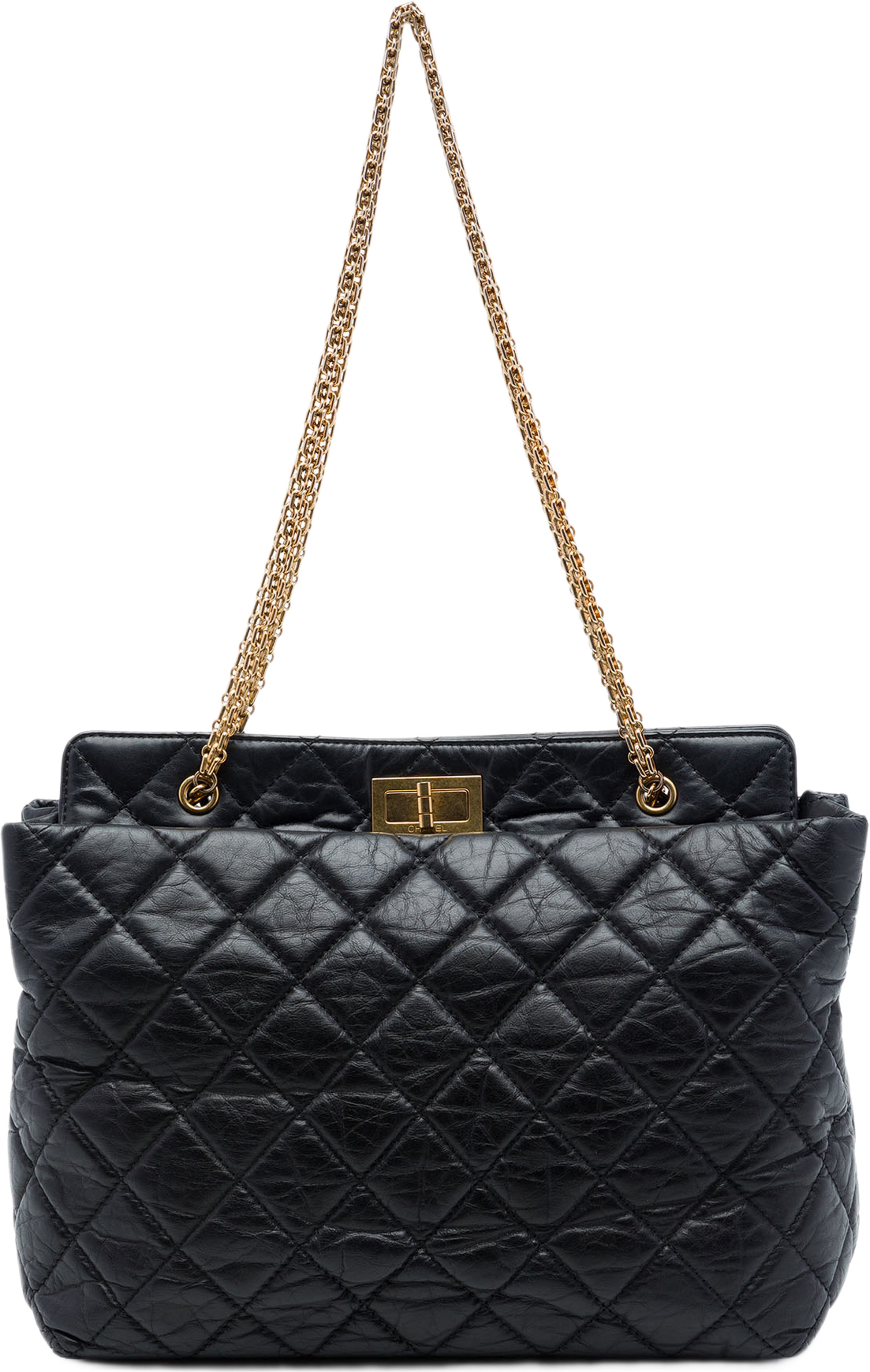 Chanel Quilted Aged Calfskin Reissue 2.55 Tote, från Luxclusif, i färgen svart. Klicka för att öppna bilden i stort format