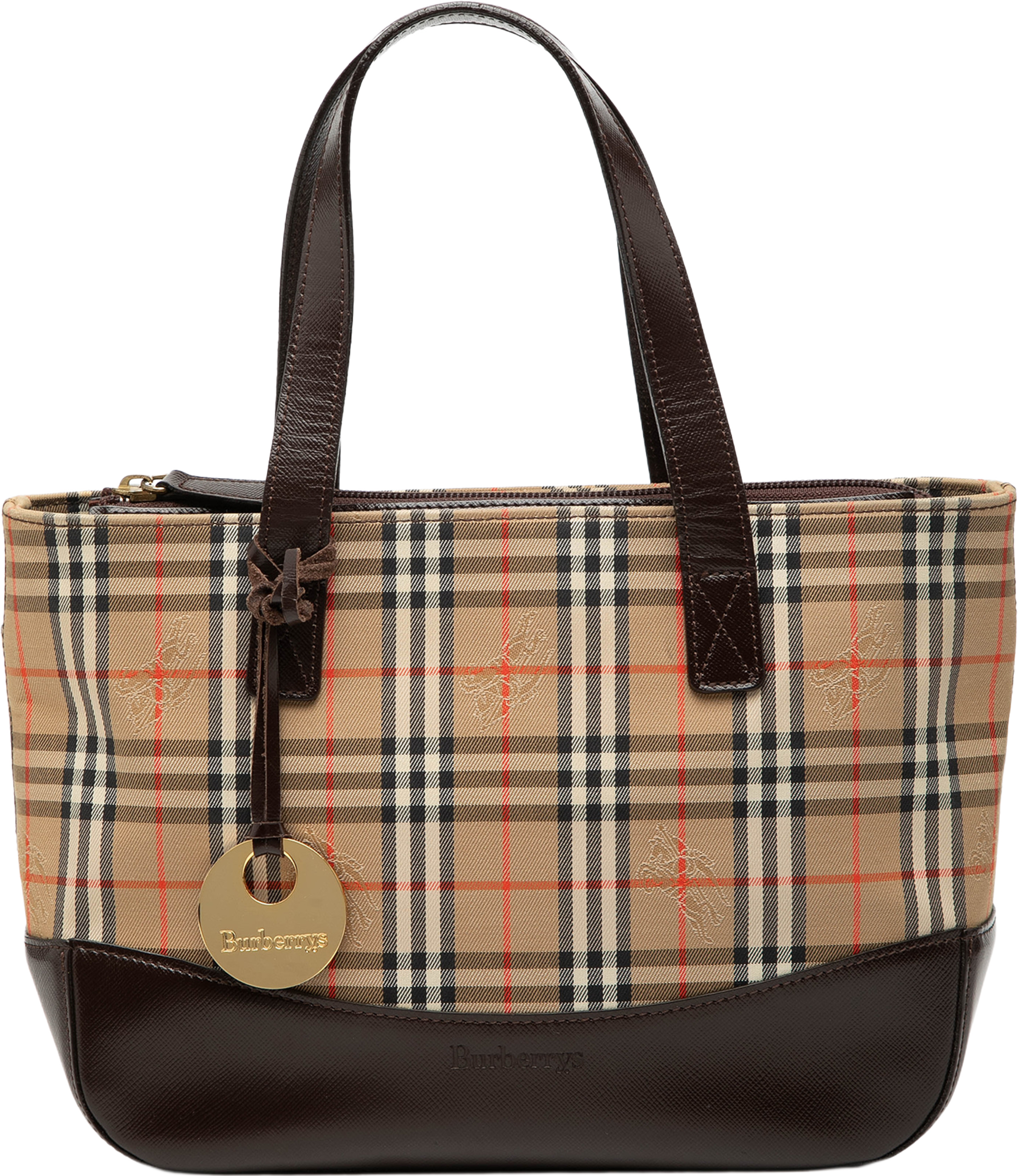 Burberry Haymarket Check Canvas Tote, från Luxclusif, i färgen beige. Klicka för att öppna bilden i stort format