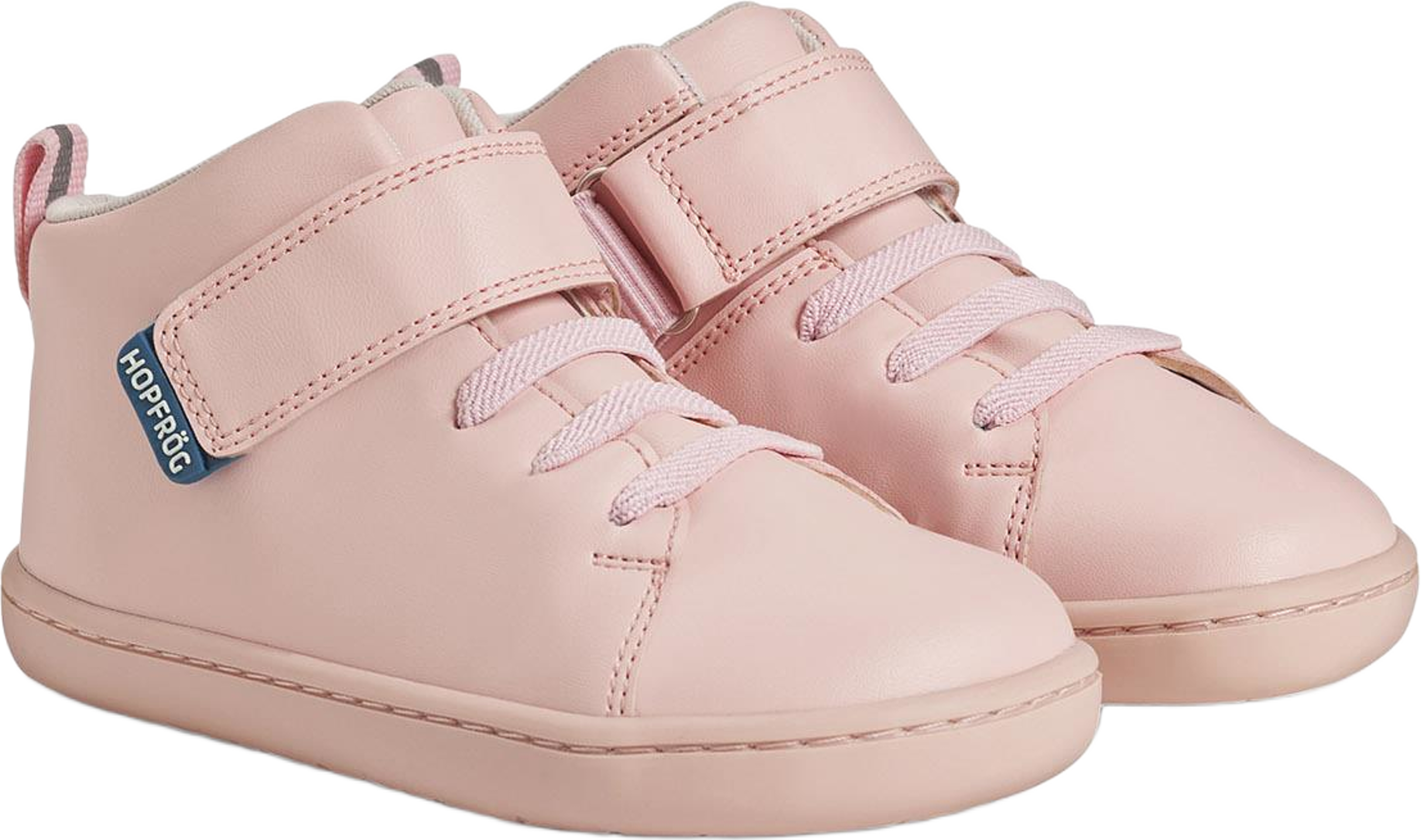 Hopfrög Smart Walker Hightop Barefoot, från Minimoca, i färgen light pink. Klicka för att öppna bilden i stort format