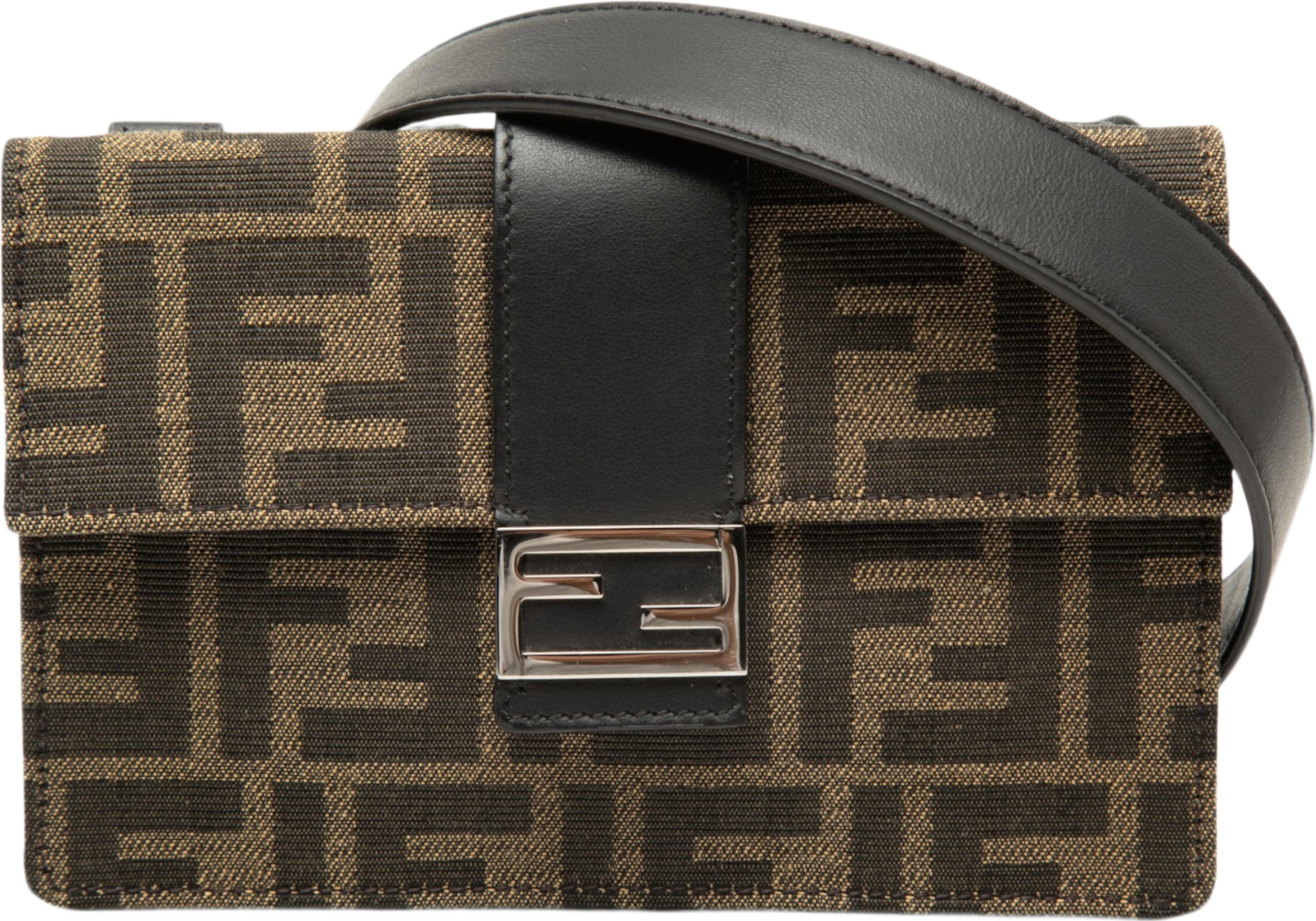 Fendi Zucca Canvas Convertible Baguette Pouch, från Luxclusif, i färgen brun. Klicka för att öppna bilden i stort format