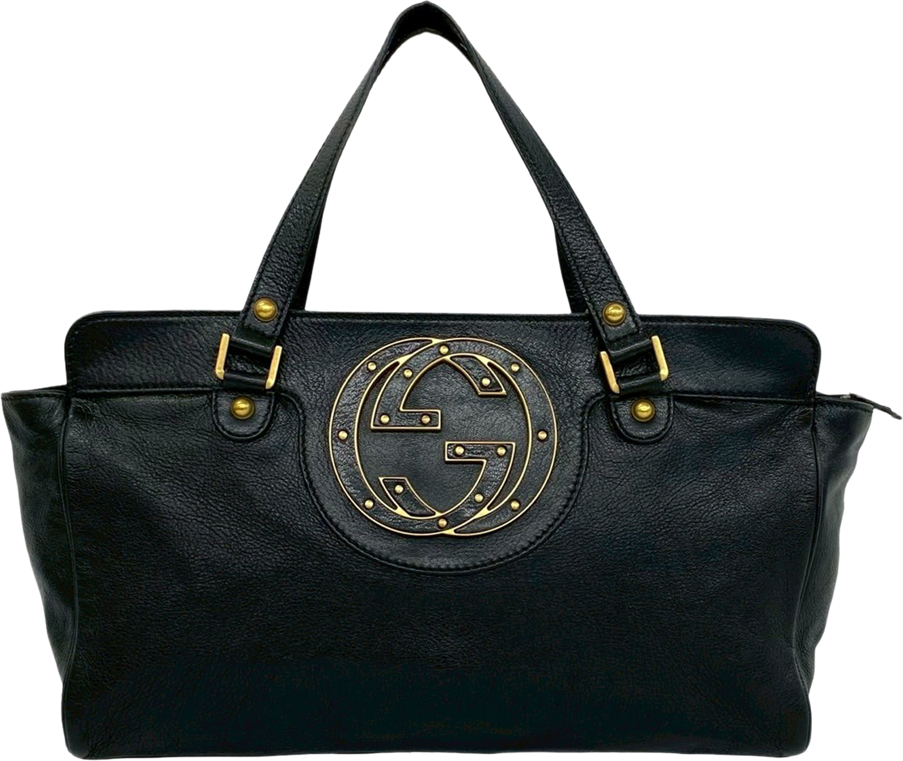 Gucci Studded Leather Interlocking G Blondie Tote, från Luxclusif, i färgen black. Klicka för att öppna bilden i stort format