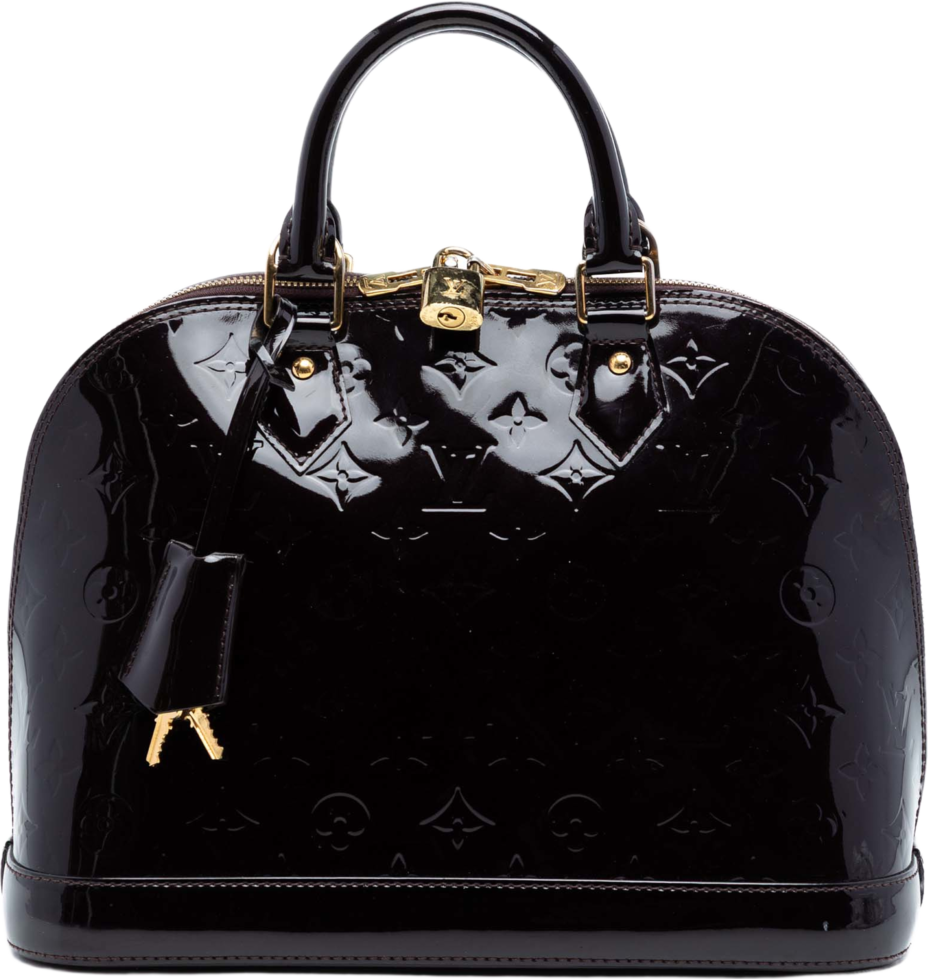 Louis Vuitton Monogram Vernis Alma Pm, från Luxclusif, i färgen plum. Klicka för att öppna bilden i stort format