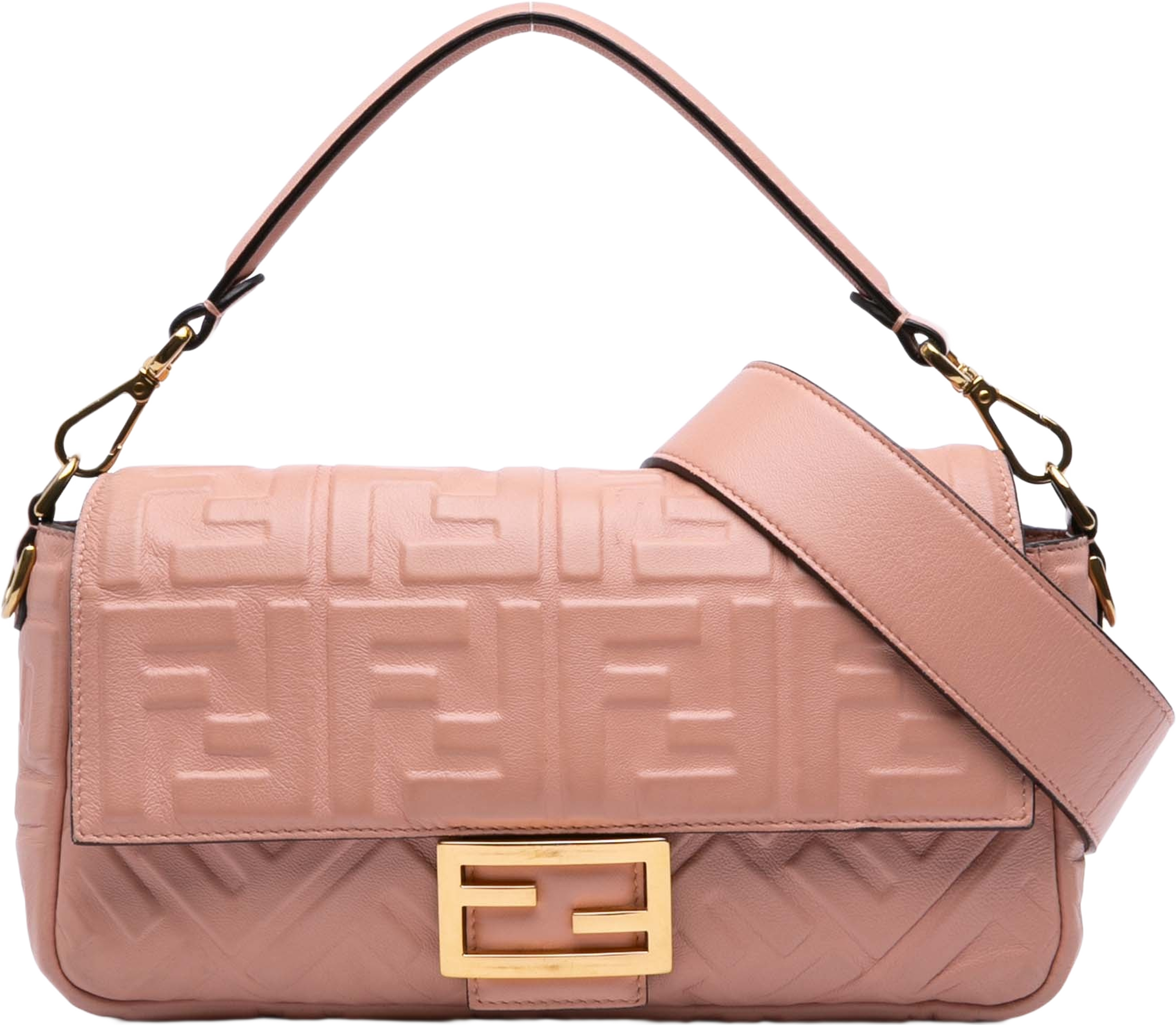 Fendi Medium Leather Embossed Ff Baguette Satchel, från Luxclusif, i färgen salmon. Klicka för att öppna bilden i stort format