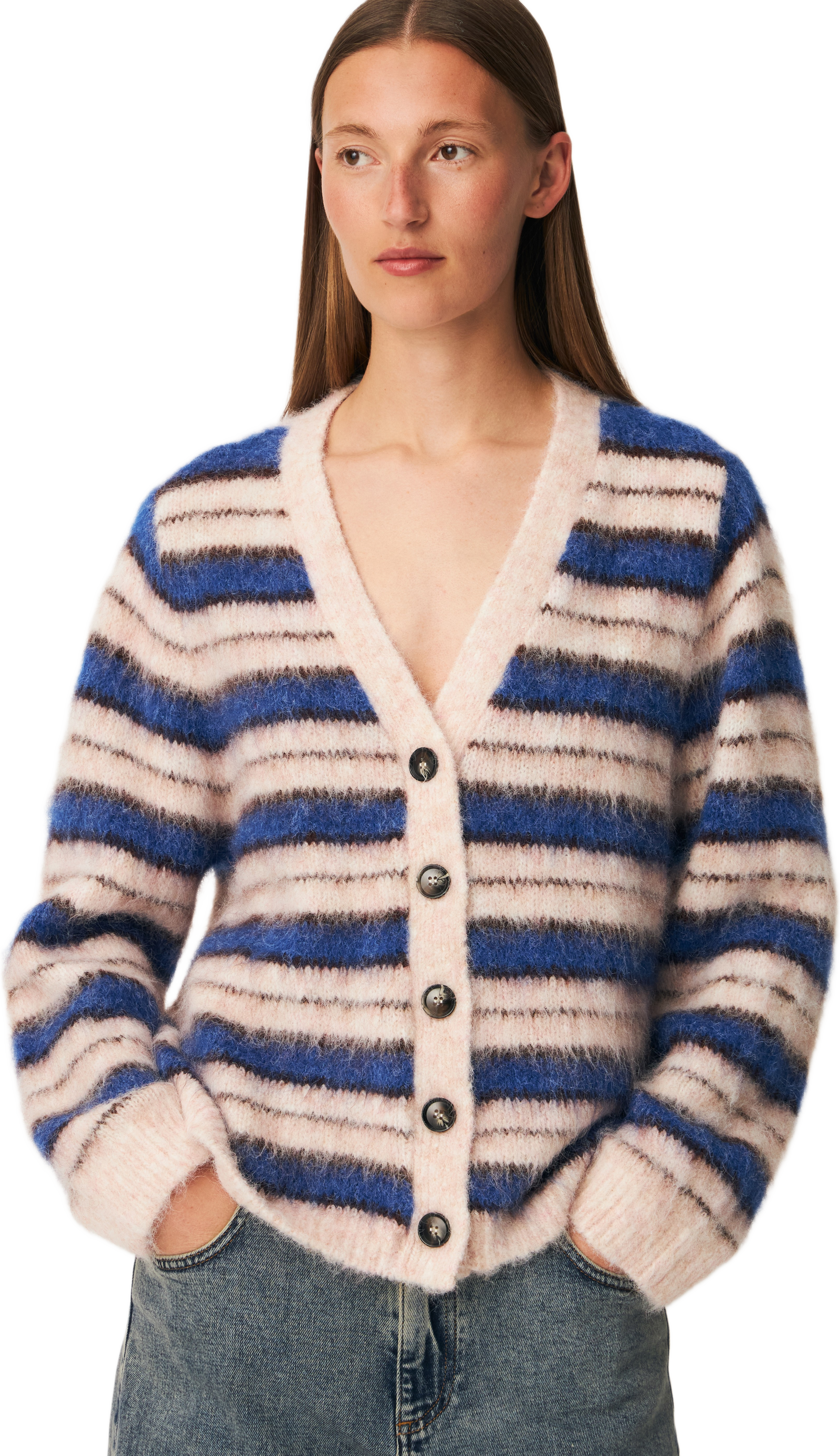 Ditlevmd Cardigan, från Modström, i färgen cherry stripe. Klicka för att öppna bilden i stort format